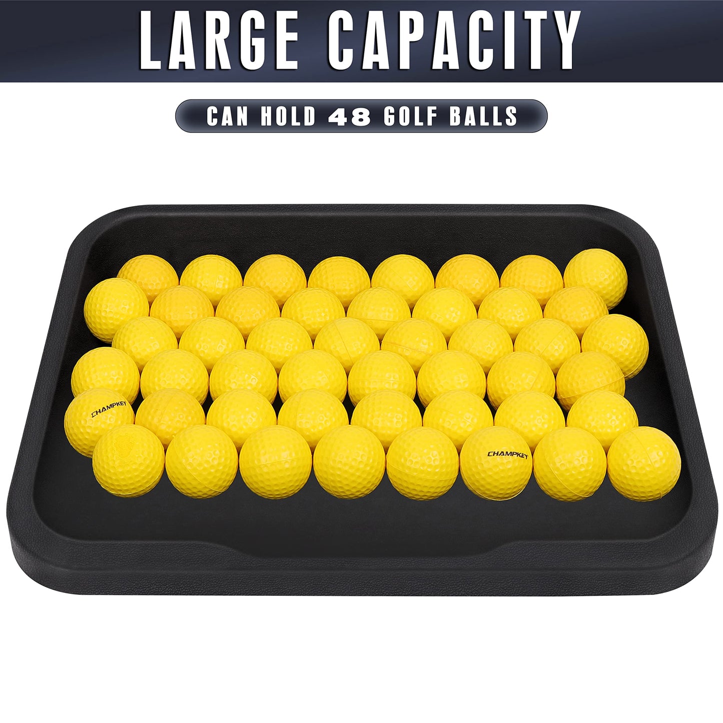 CHAMPKEY Heavy Duty Rubber Golf Ball Tray with 16 Foam Golf Balls | Excellent Durability and Stability for Indoor and Outdoor Training