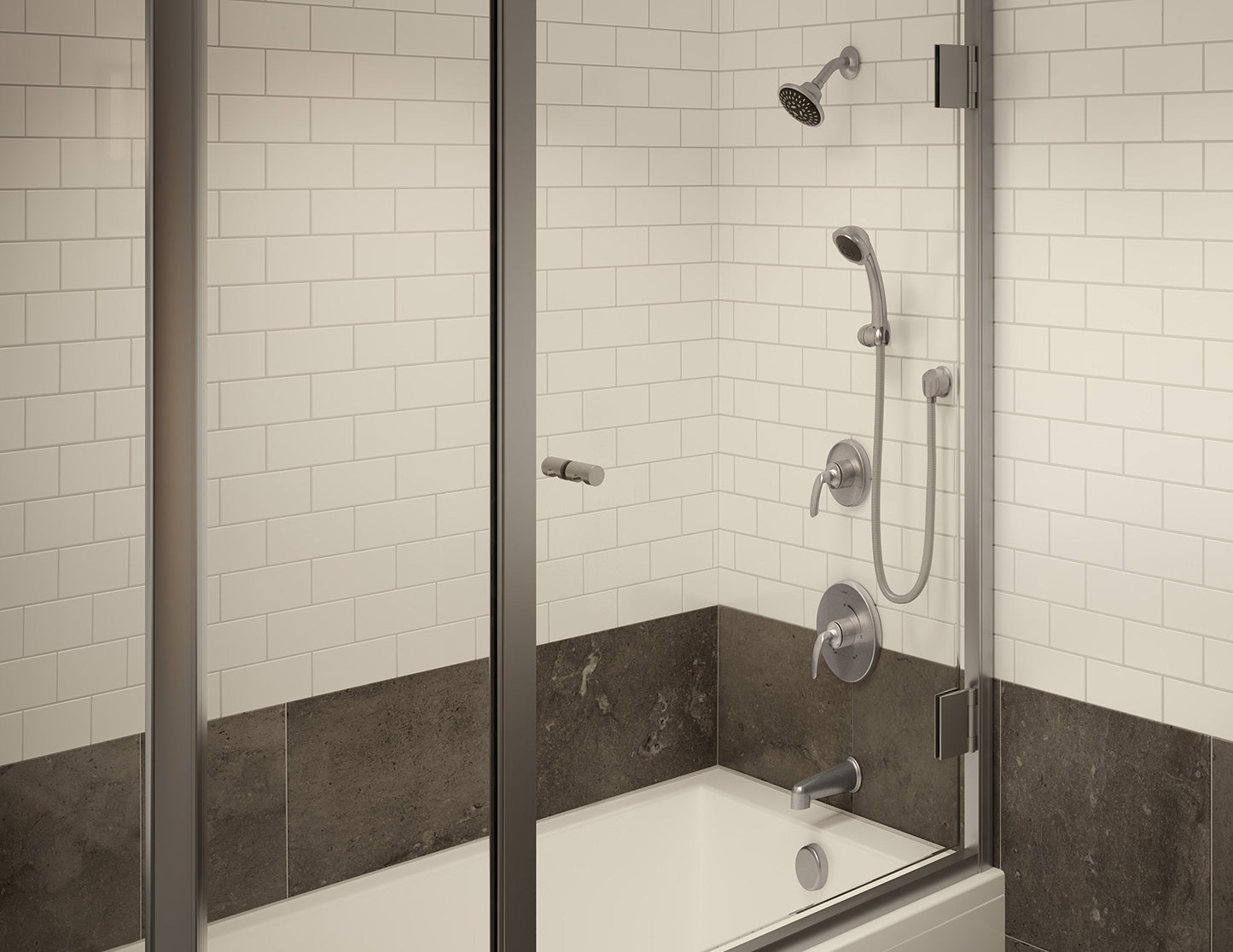 Symmons 5502-STN-TRM Elm 1-Handle 5-Spray Tub and Shower Faucet Trim, Satin Nickel