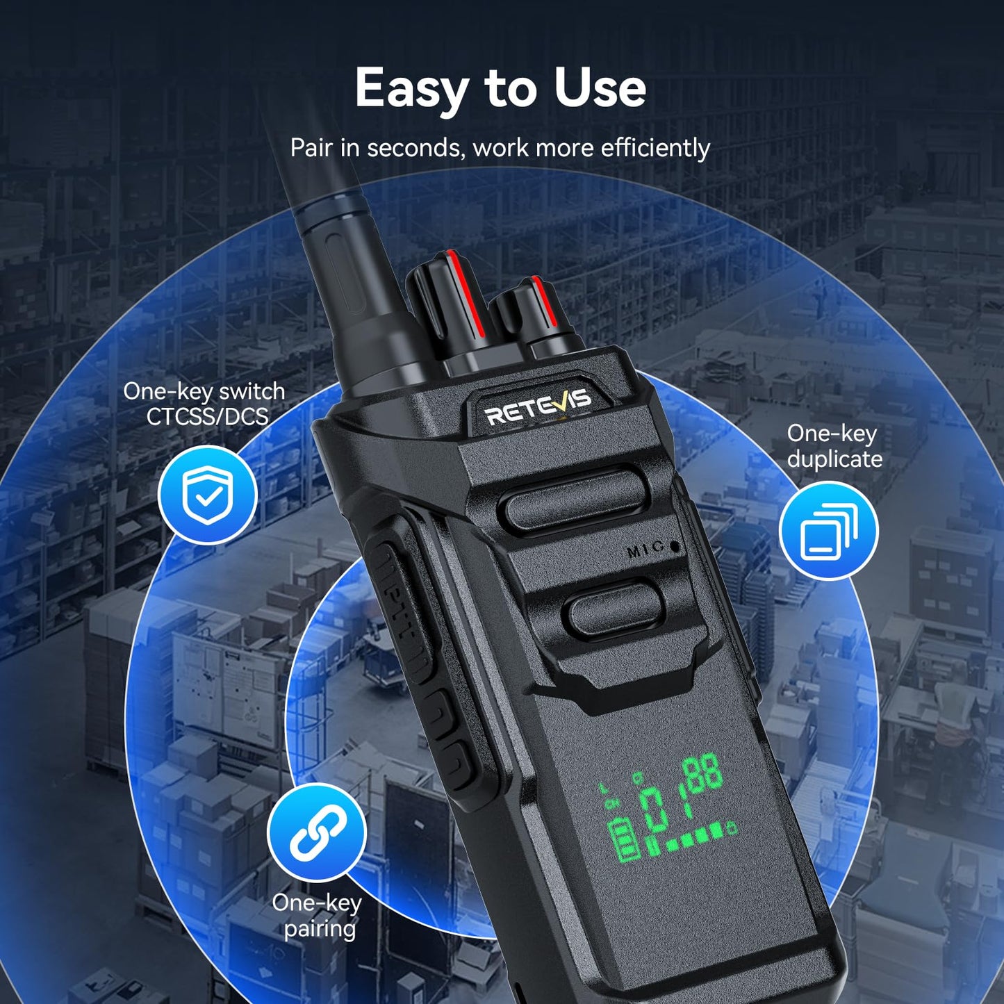 Retevis RT48H (2rd Gen RT48) Waterproof Walkie Talkies, Rugged 2 Way Radio Long Range, Hidden Display Visible Channel, Professional Two Way Radio with Earpiece 6-Way Charger for Industry (6 Pack)