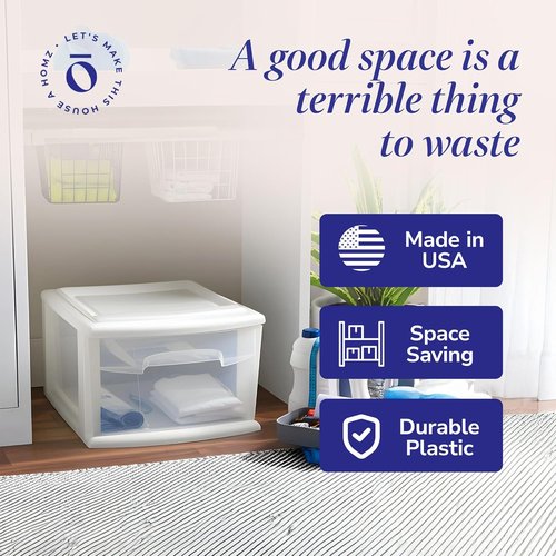 HOMZ 1-Drawer Storage Cart - Clear Plastic Container, 14.25" Wide, White Frame | Ideal for Home & Office Organization