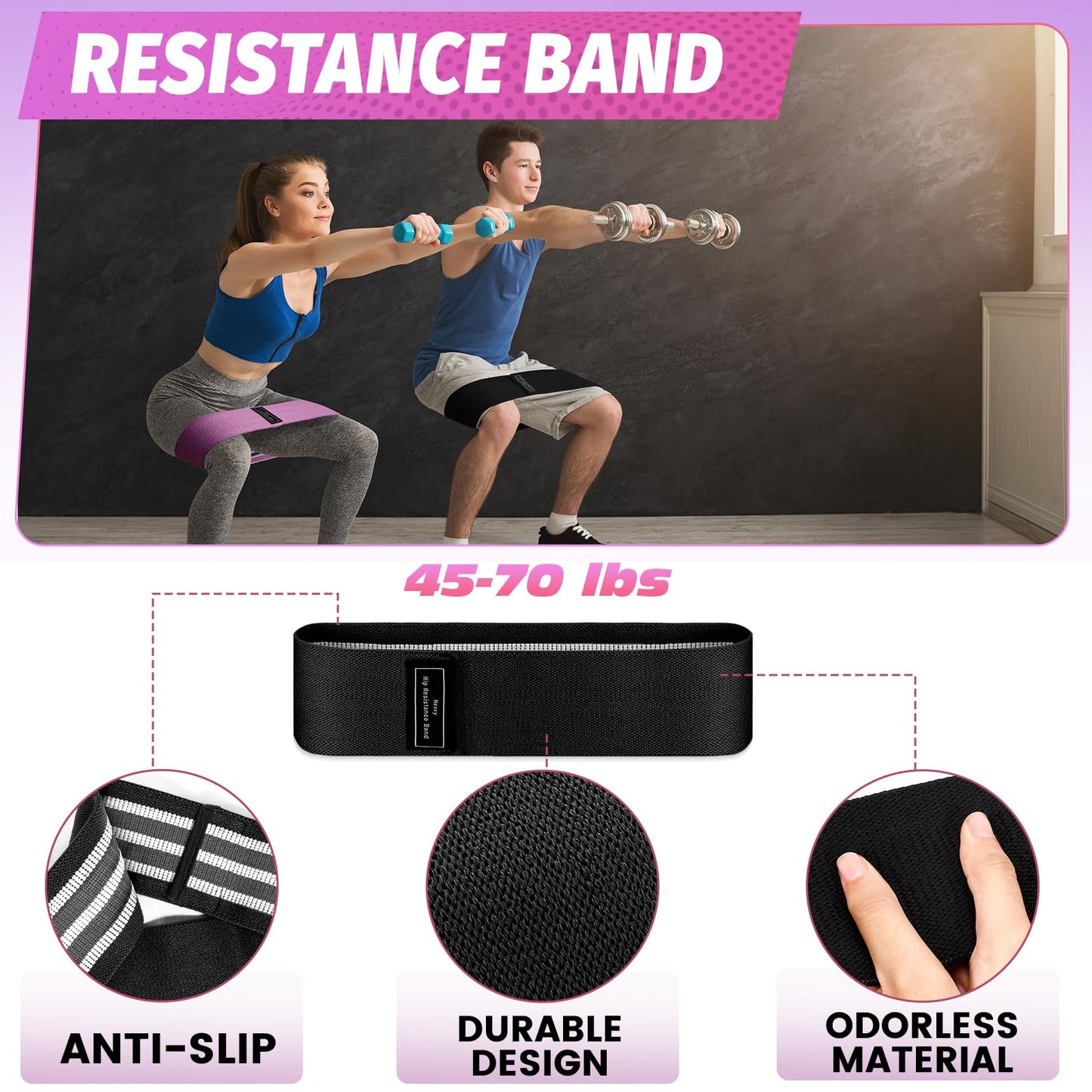 Turakun Gym Barbell Pad Set: Hip Thrusts Pad for Squats Ankle Strap for Cable Machine Hip Resistance Band Weight Lifting Strap and Carry Bag Gym Equipment Accessories, Black