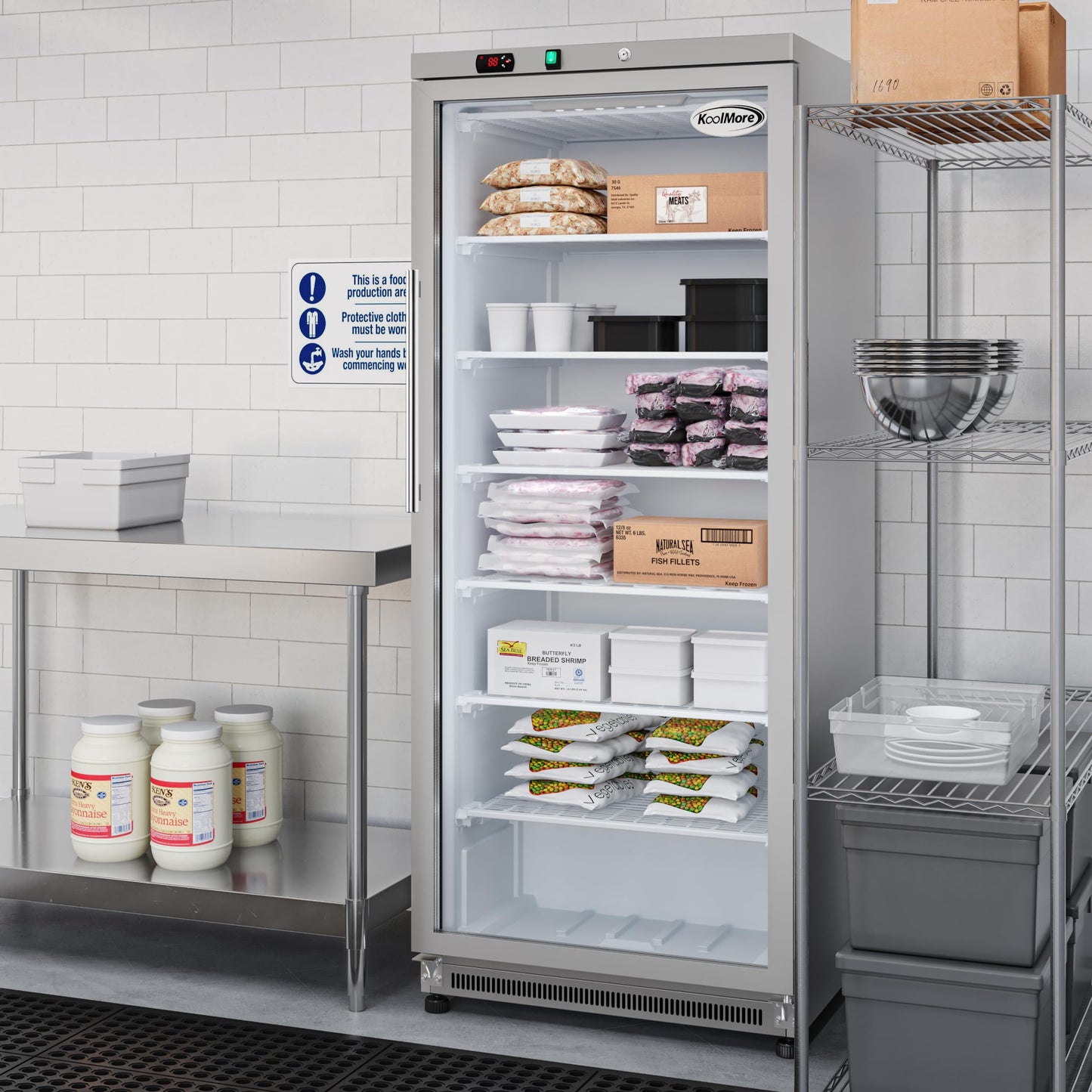 KoolMore 21 Cu. Ft. Commercial Freezer with Glass Door in White - Manual Defrost (KM-FMD20WGD)