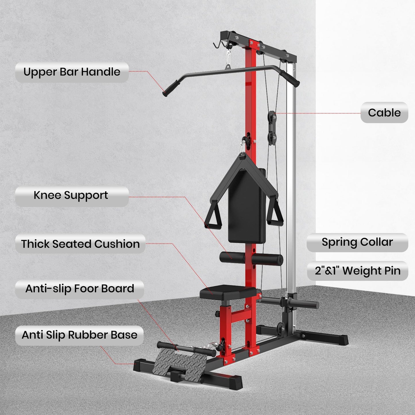TROPOW LAT Pulldown Machine, Multi-Functional Cable Machine with High and Low Pulley Station, Row Cable Machine Home Gym with Leg Support, Tricep Workout Equipment