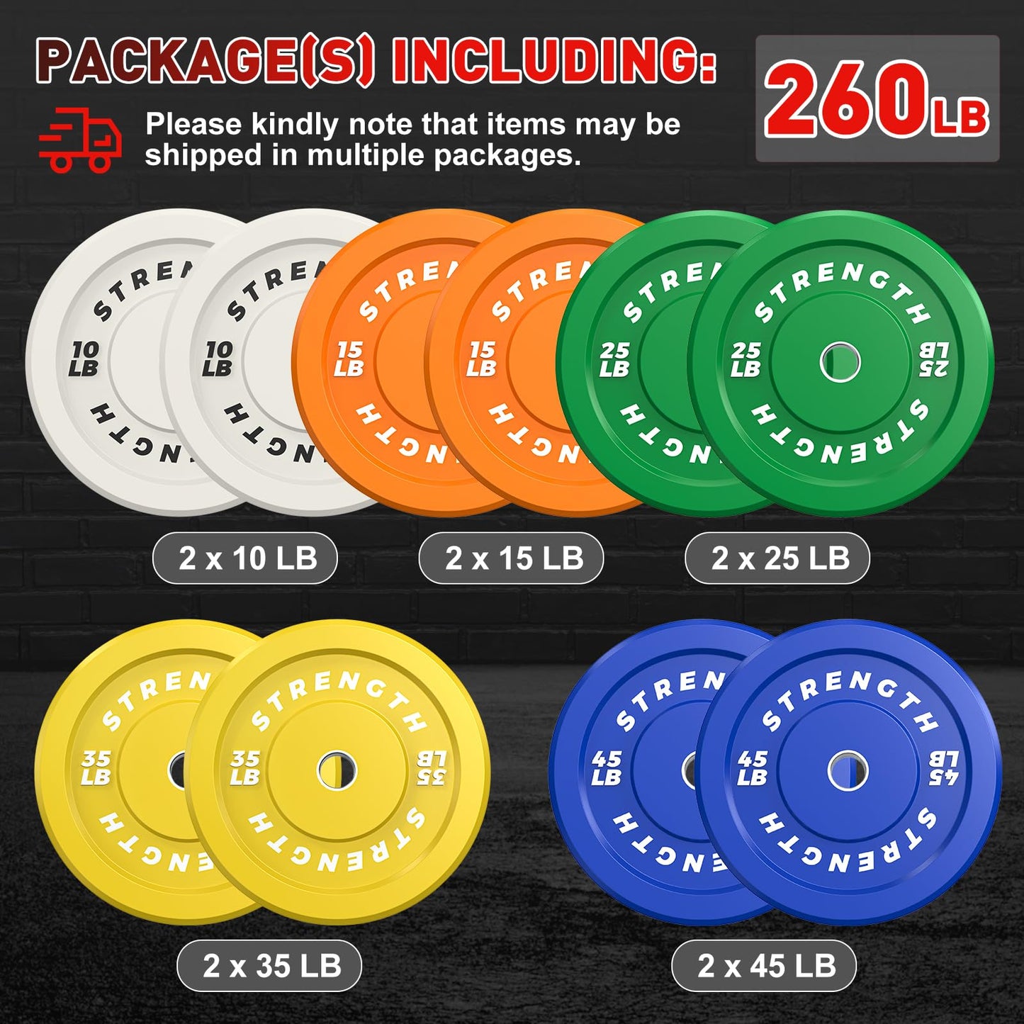 Rendpas Premium Color-Coded Rubber Bumper Plates Set - 2 Inch Noise Reducing Olympic Weight Plates for Cross Training (260LB)