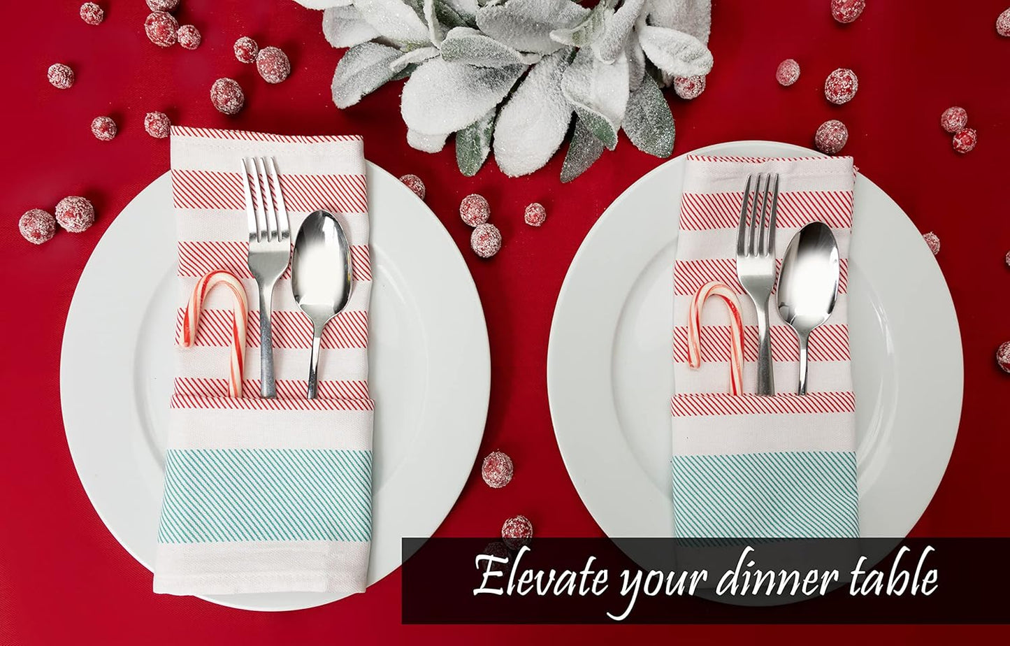 PERLLI Christmas Kitchen Cloth Napkins - 12 Pack 18x18 Inches | 100% Cotton, Washable & Reusable in Red, White, Green