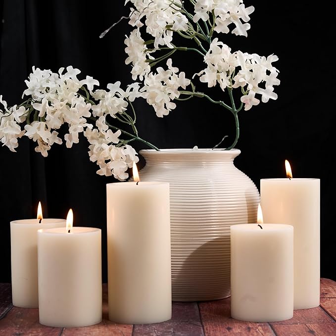 Unscented Ivory Pillar Candles Set of 6-2.8x4 inch - Dripless and Smokeless Large Pillar Candles, 50-Hours Long Burning Time Paraffin Candle for Dinner Table, Christmas and Home Decor