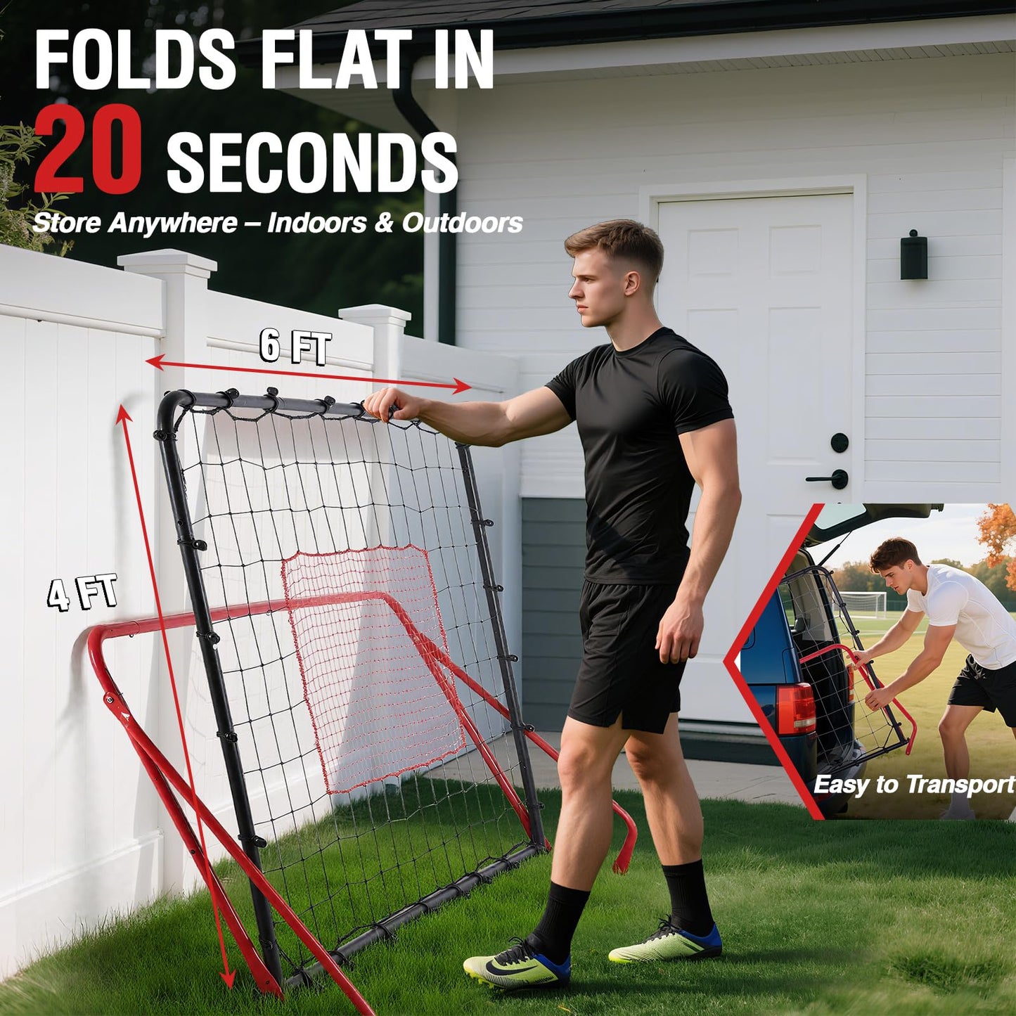 ZEALFEEL Soccer Rebounder Net, 10 Adjustable Angles 6x4FT Soccer Kickback Trainer for Passing, Ball Control & Volley Practice, Easy Setup Portable Football Training Net for Solo & Team Use