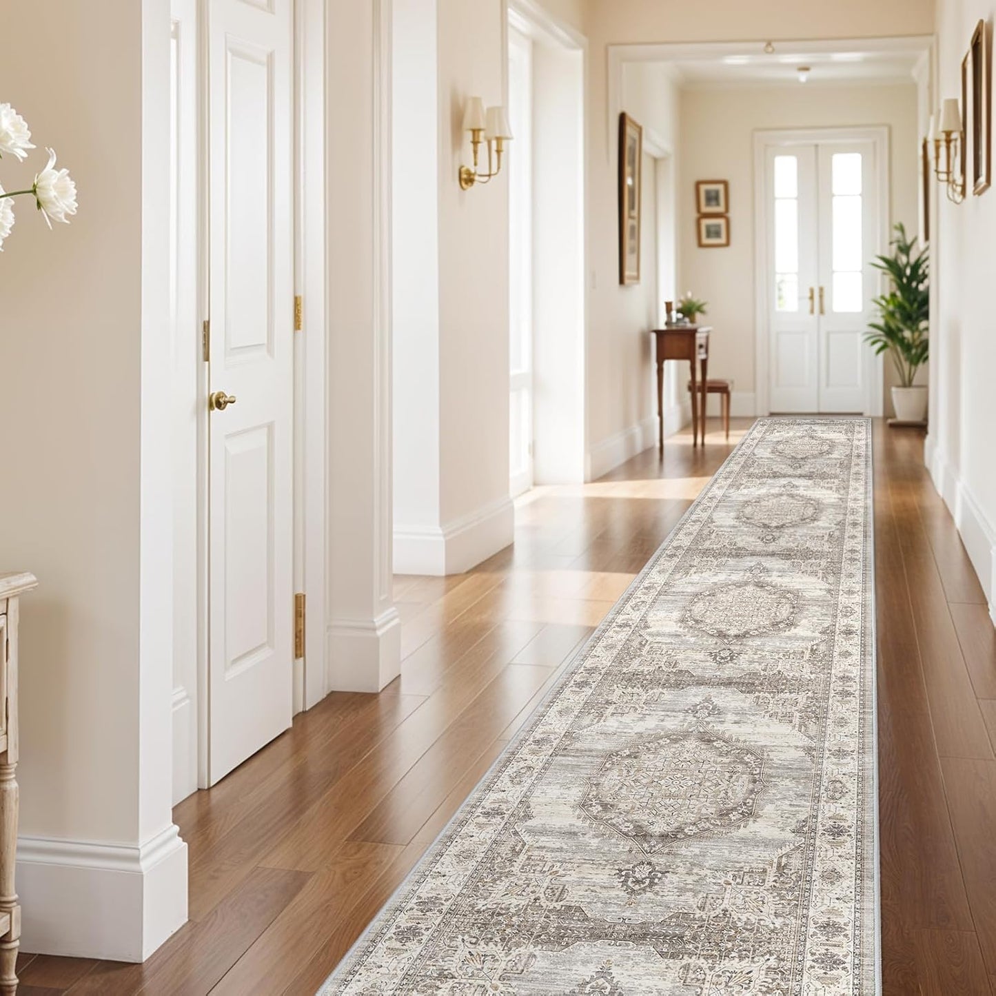 Skiennix Washable Extra Long Hallway Runner Rug - Non-Slip, Stain Resistant, Soft Carpet (Beige, 3x20)
