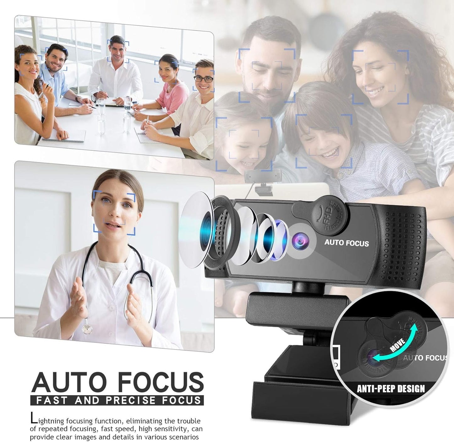 RERBO 1080p 120-degree Webcam Full HD Camera with Microphone, AutoFocus Wide Angle Web Camera with Tripod Stand