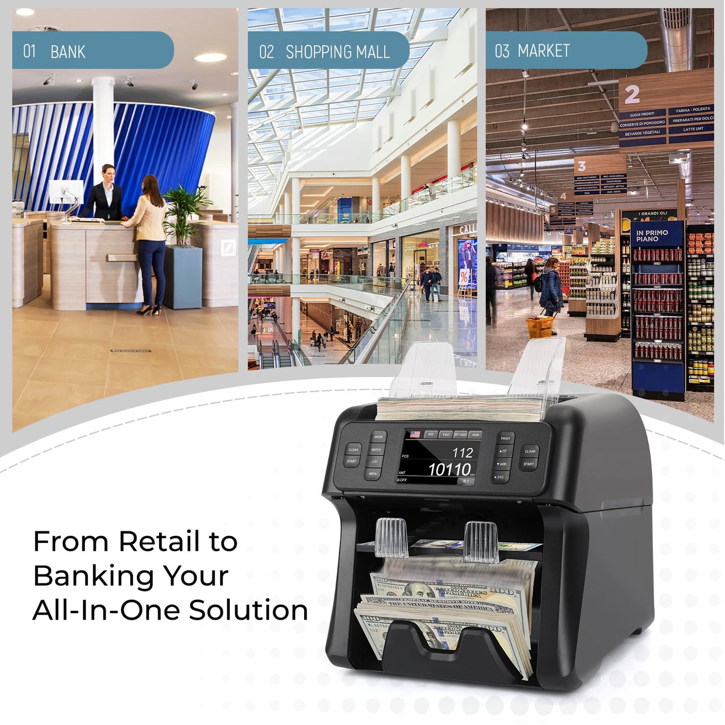 NUCOUN VS-35 Mixed Denomination Money Counter Machine,with Reject Pocket,Support USD/EUR/MXN/CAD Count,Bill Sorter,Counterfeit Detection CIS/UV/MG/IR,4'' Touch Screen,Sort&Print Enabled Cash Counter