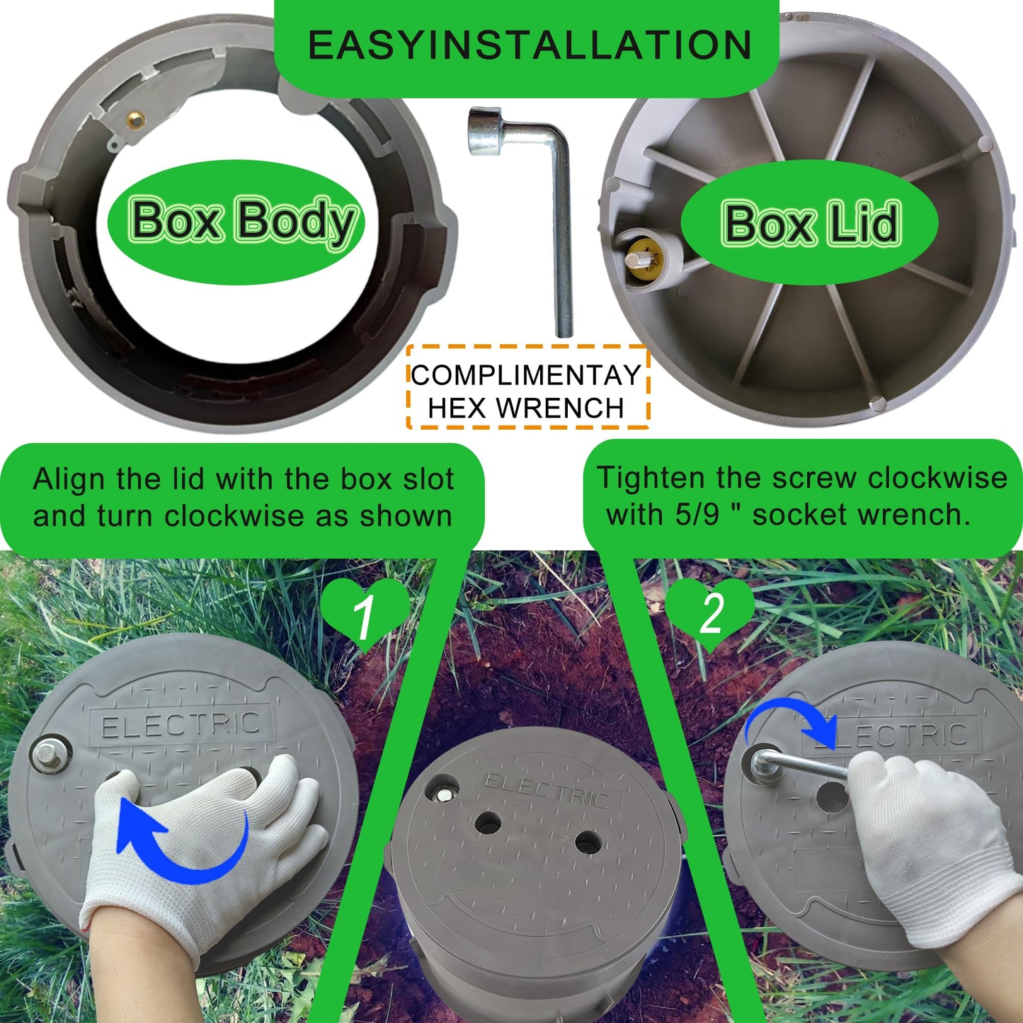 (Dia 10" * 4 Pack) Yariwiz 10 inch Underground Electrical Junction Box In Ground Inground Splice Pull Quazite Plastic Boxes