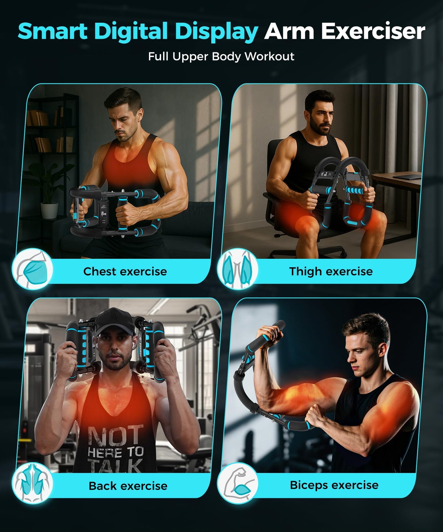 Twister Arm Trainer & Chest Workout Equipment with Digital Display - Auto Reps & Calorie Estimator, 40-120 lbs Home Gym Chest Exerciser for Men, Blue Pro