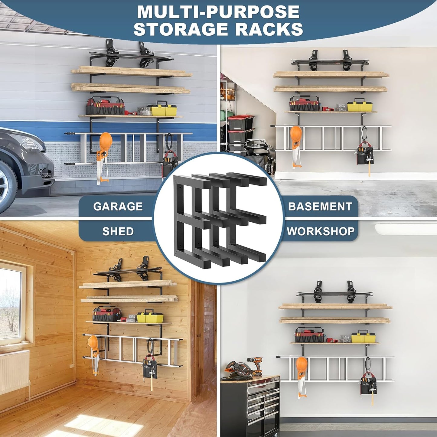 Ultrawall Lumber Storage Rack - Heavy-Duty Wall-Mounted Wood Organizer | Holds 220 LBS Per Level (Pack of 4, Black)