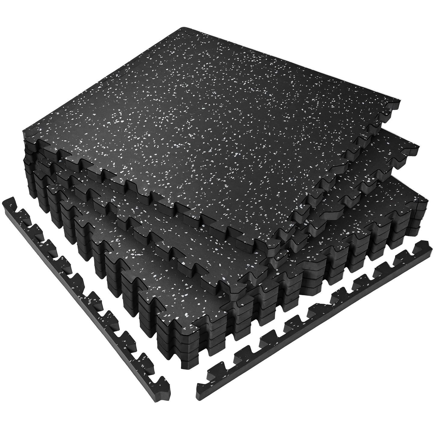 SUPERJARE 0.56'' Thick 6 Pcs 24 Sq Ft Rubber Top Exercise Equipment Mats, High Density EVA Foam Mats with Rubber Top, Interlocking Gym Flooring for Home Gym, Protective Workout Mat, Black/Grey