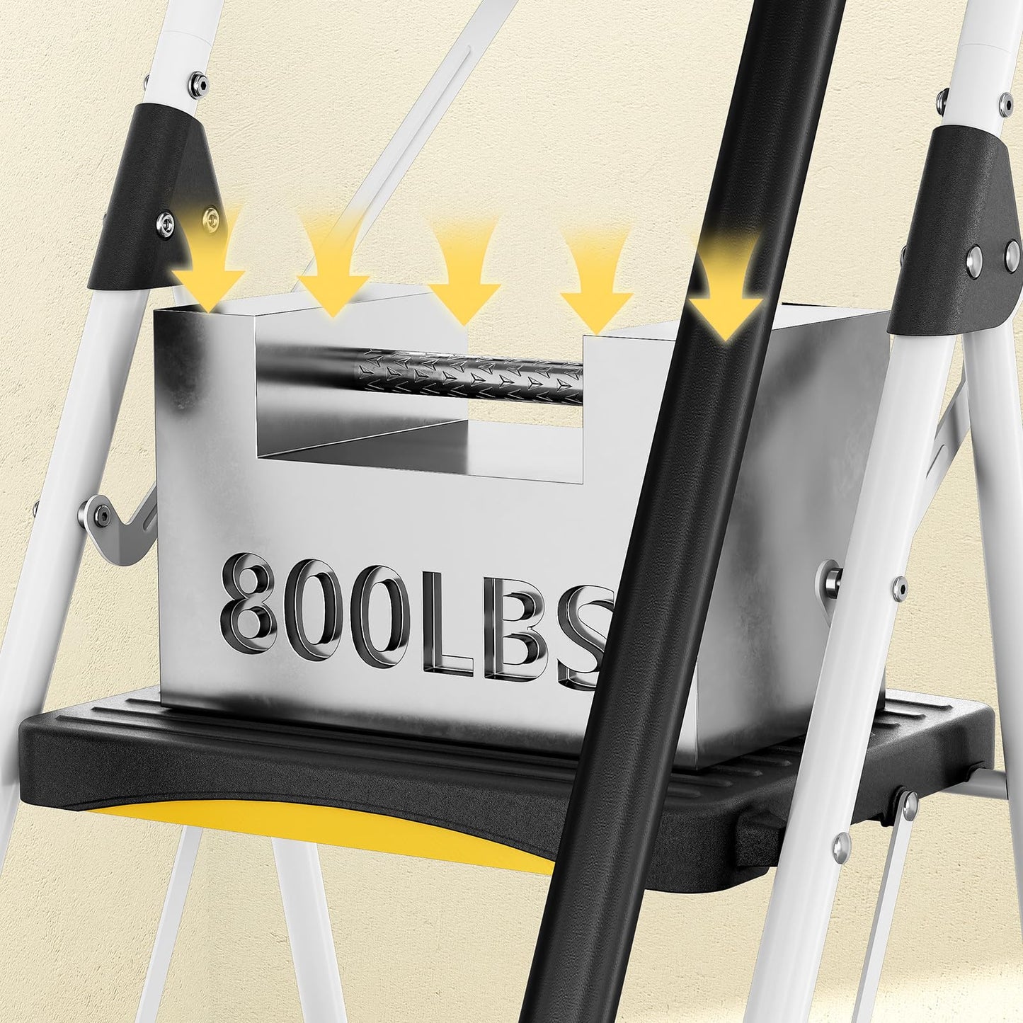 Urackify 5 Step Ladder with Tool Tray, Folding Steel Step Stool with Safety Lock, Anti-Slip Wide Pedals, Large Load Capacity, Handrail, Heavy Duty Ladder for Multi-Purpose, Indoor, Office
