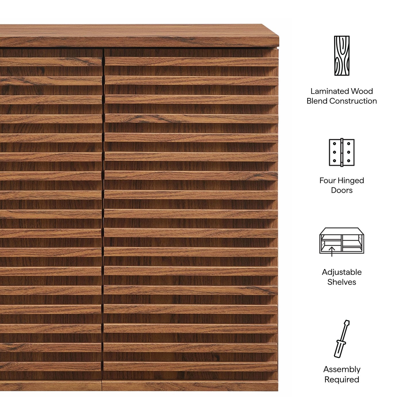 Modway Render Wall Mounted Bathroom Cabinet in Walnut - 23.5 Inch Compact Wall Storage with Slatted Doors and Adjustable Shelves for Bathroom or Laundry Room