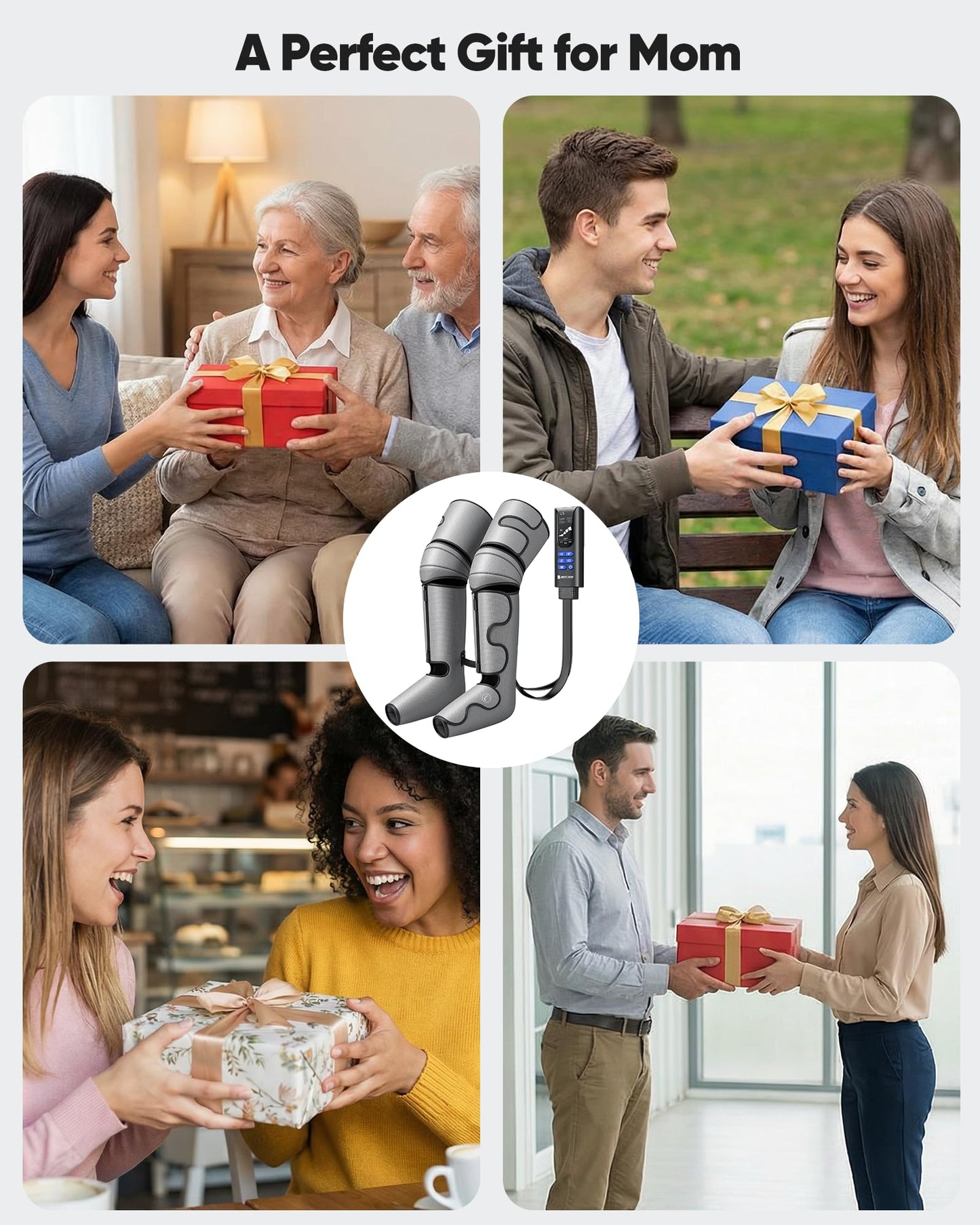 BESTJEEF Air Compression Leg Massager with Heat : Leg Massager for Circulation and Pain Relief - Sequential Compression Boots with 9 Intensity, 4 Modes, 3 Heating, Vibration, for Men Women