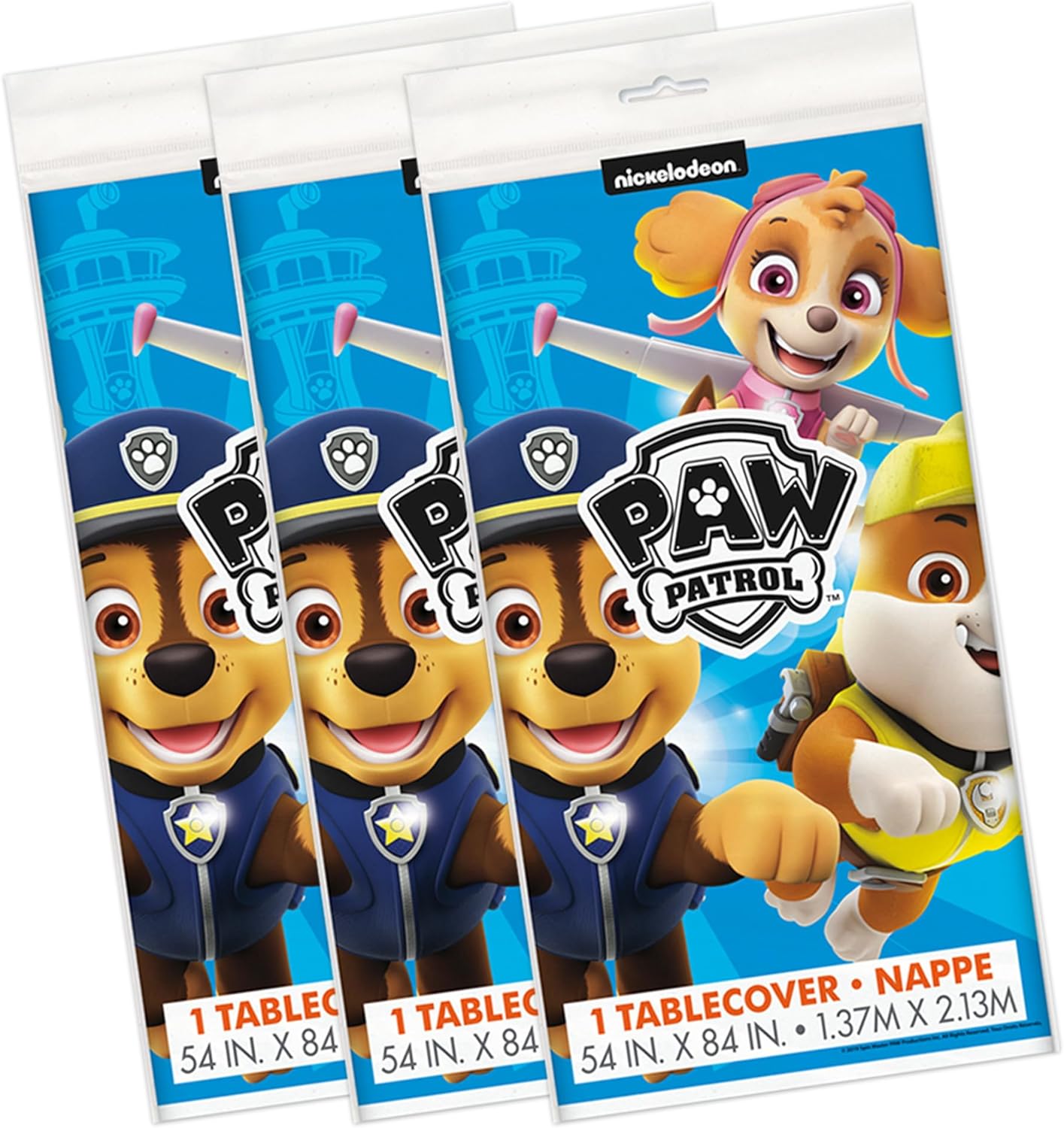 Paw Patrol Birthday Decorations - Rectangular Plastic Tablecloth Set (3 Pack) & Stickers