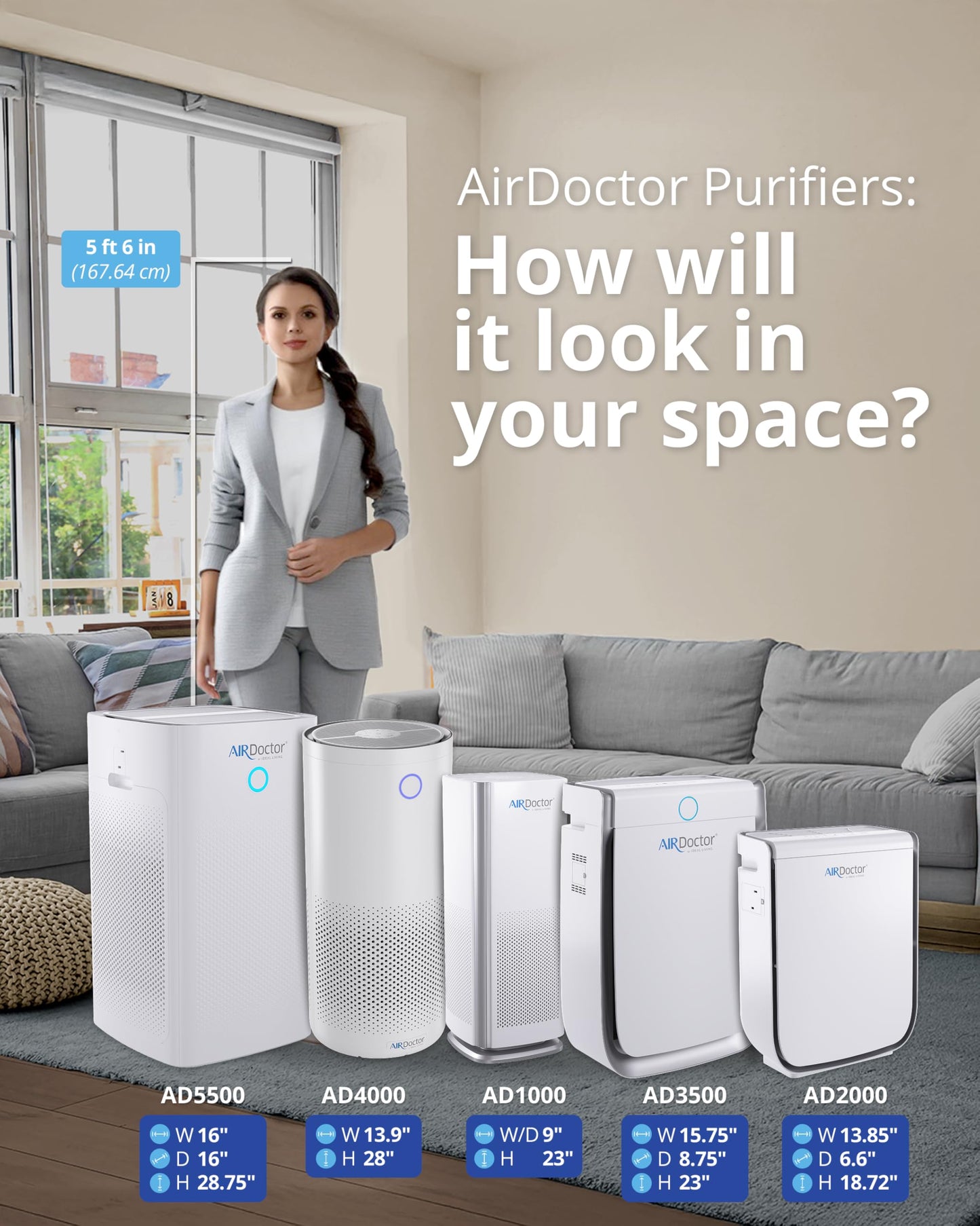 AIRDOCTOR AD3500 4-in-1 Air Purifier with AIRDOCTOR AD2000 4-in-1 Air Purifier