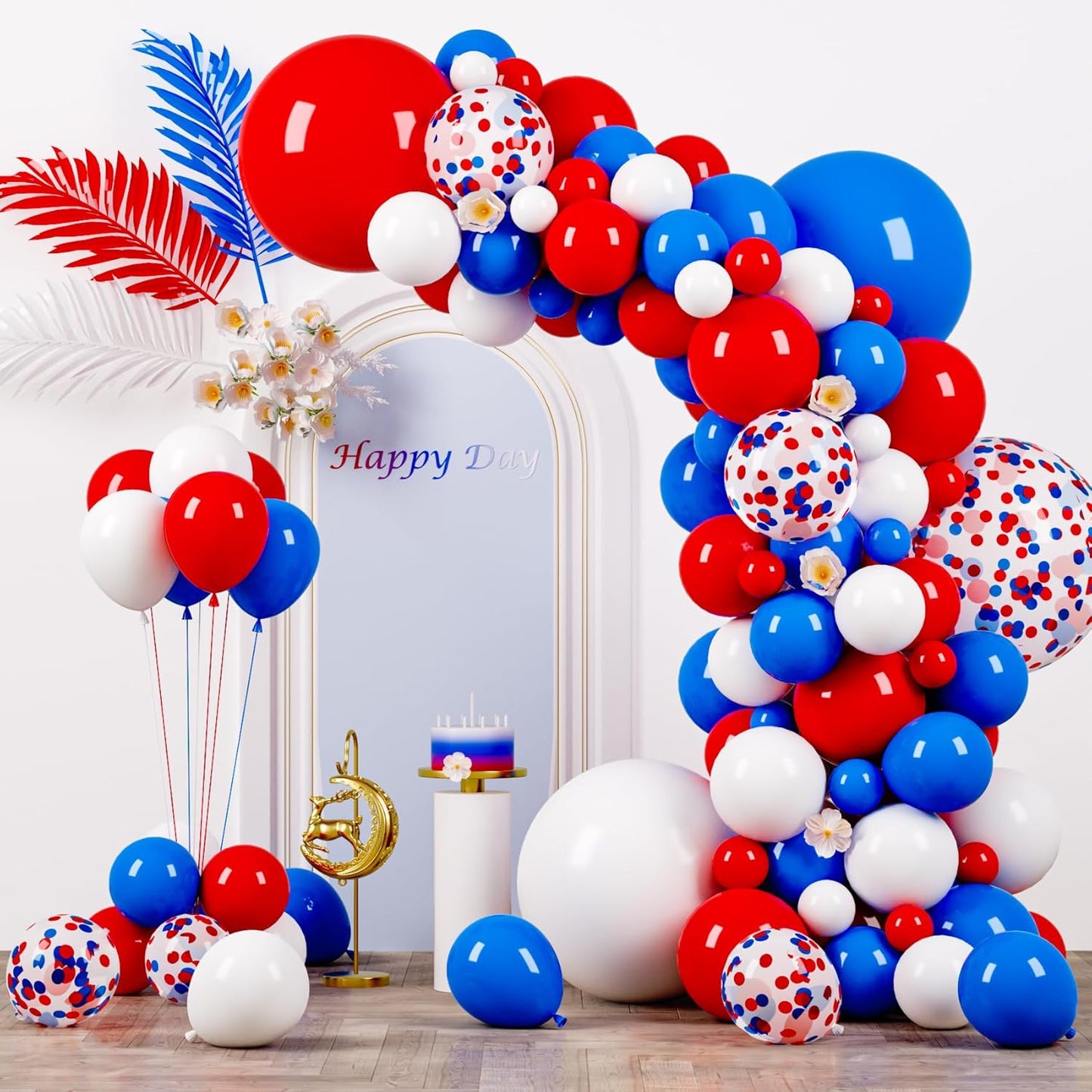Voircoloria 130-Piece Red, White & Blue Latex Balloon Set - Perfect for Birthday, Graduation & 4th of July Celebrations