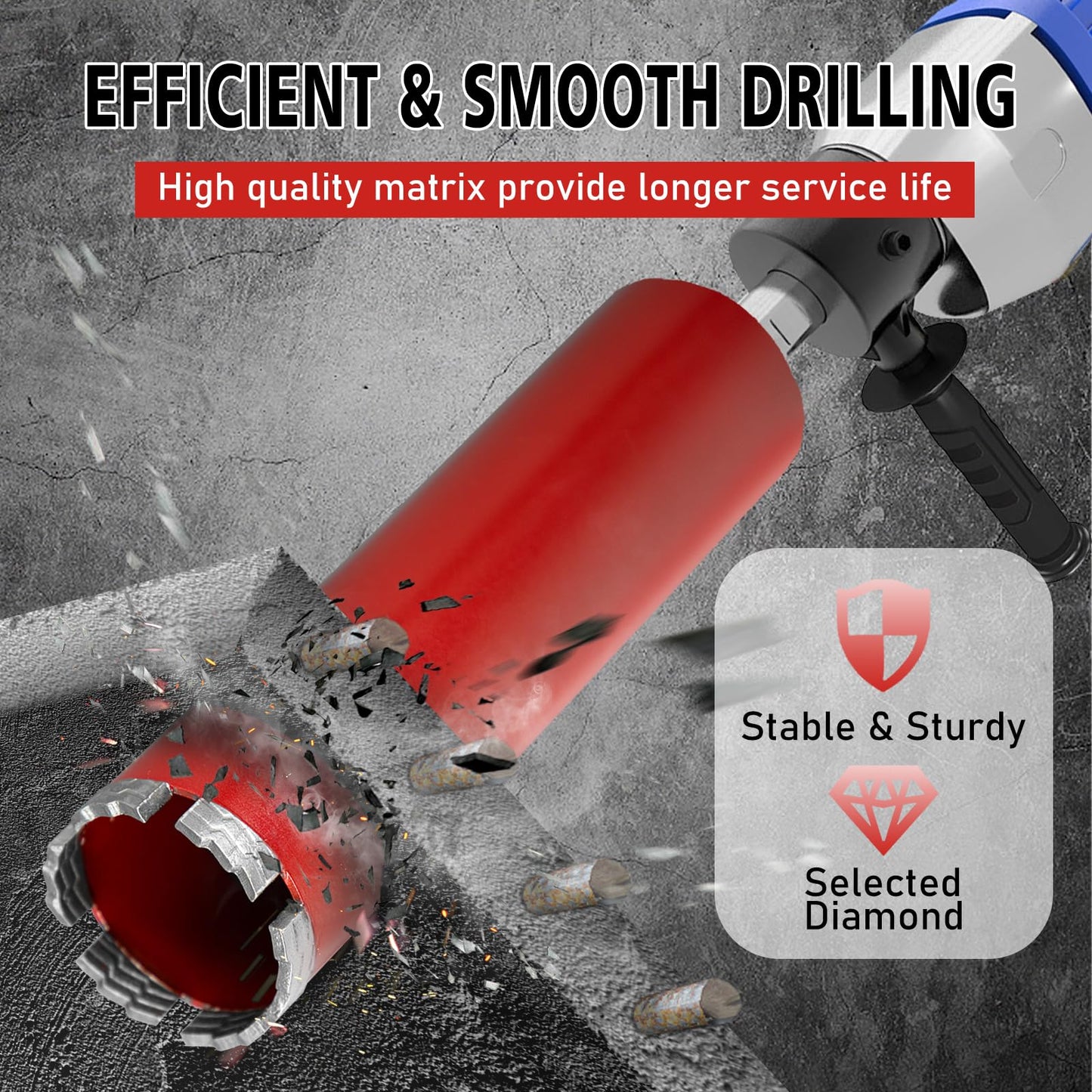 SALI Wet Diamond Core Drill Bits 6-1/2" (167mm) Diameter, 15" (380mm) Drilling Depth, Turbo Laser-Welded Segments(Wavy Teeth) With 1-1/4"-7 Thread Core Bit for Rebar Concrete Brick Block Masonry Stone