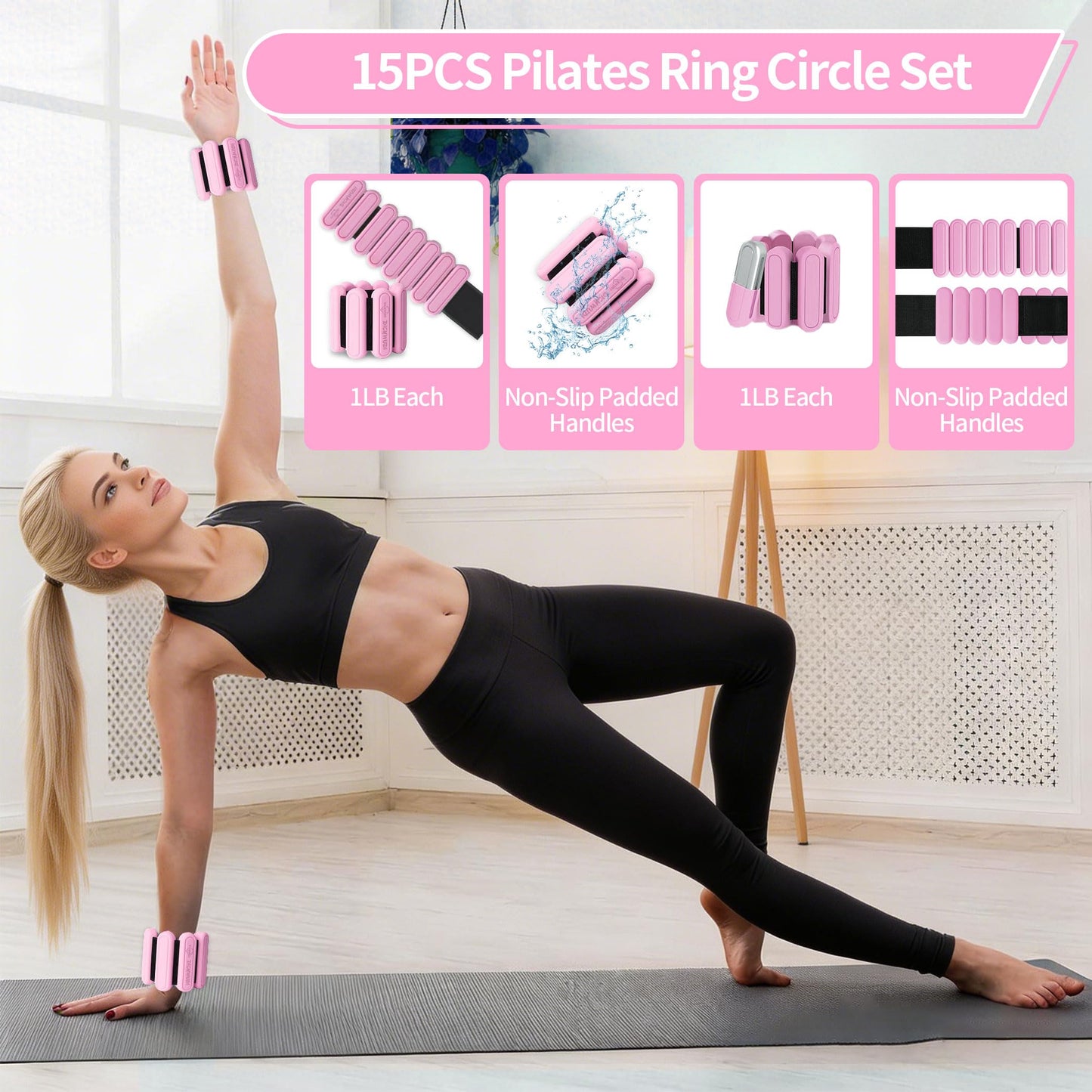 DICYWUDI Pilates Essentials Kit for Home Women, Pilates Equipment for Workouts, 6 Fabric Resistance Bands, 12 Inch Magic Circle Yoga Ring, Mini Exercise Ball, Great Exercise Accessories