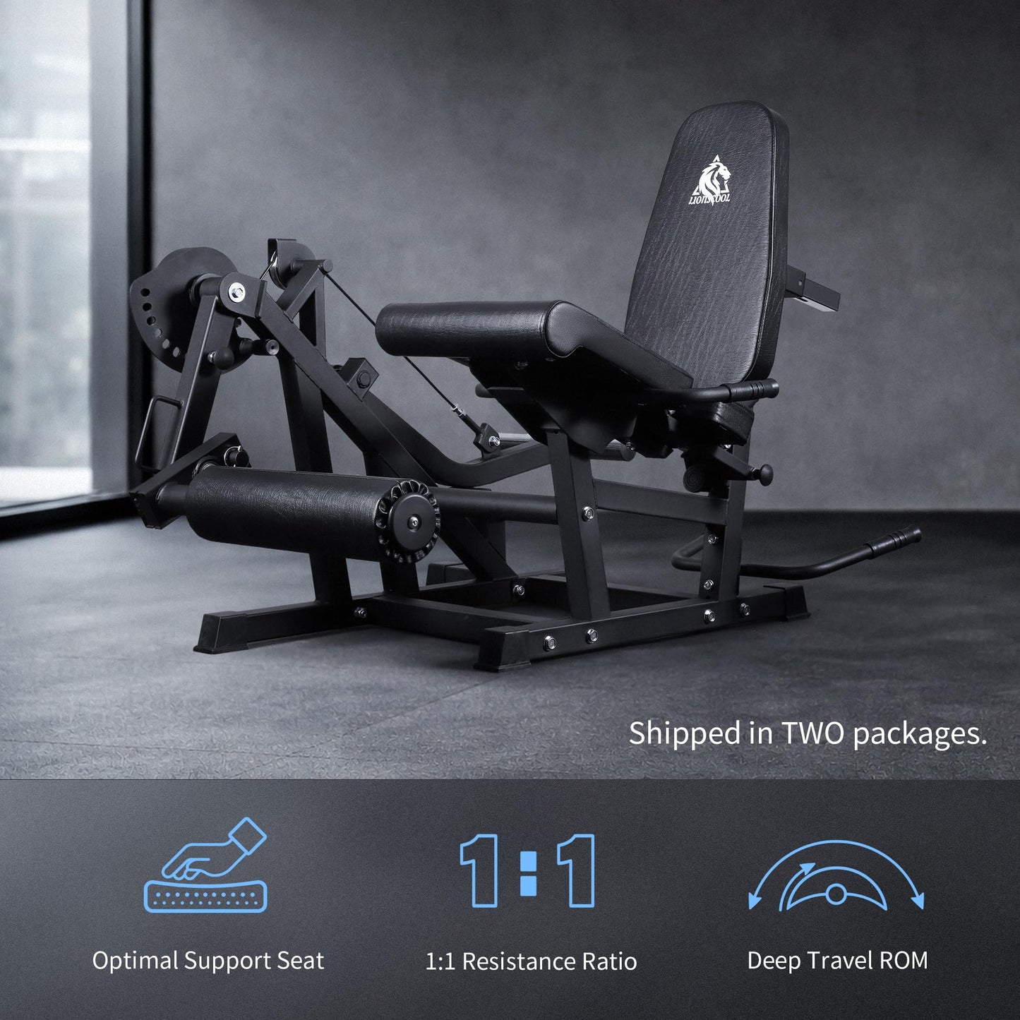 LIONSCOOL Leg Extension and Curl Machine V4.0, 800lbs Capacity Adjustable Seated Leg Extension, Lying Leg Curl Bench, Cable Operated 2” Plate Loadable Lower Body Exercise Equipment for Home Gym