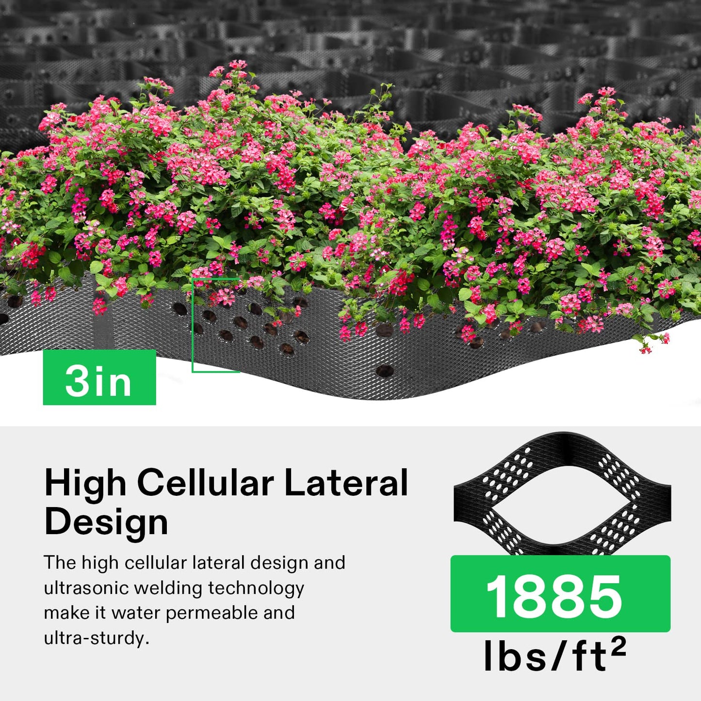 VIVOSUN 3’’ Depth Ground Grid, 9x17 ft, High-Density HDPE Geo Cell, 1885 lbs per sq ft Load, Foldable & Tensile, Easy Installation with Gloves, Perfect for Gardens, Driveways, Pathways