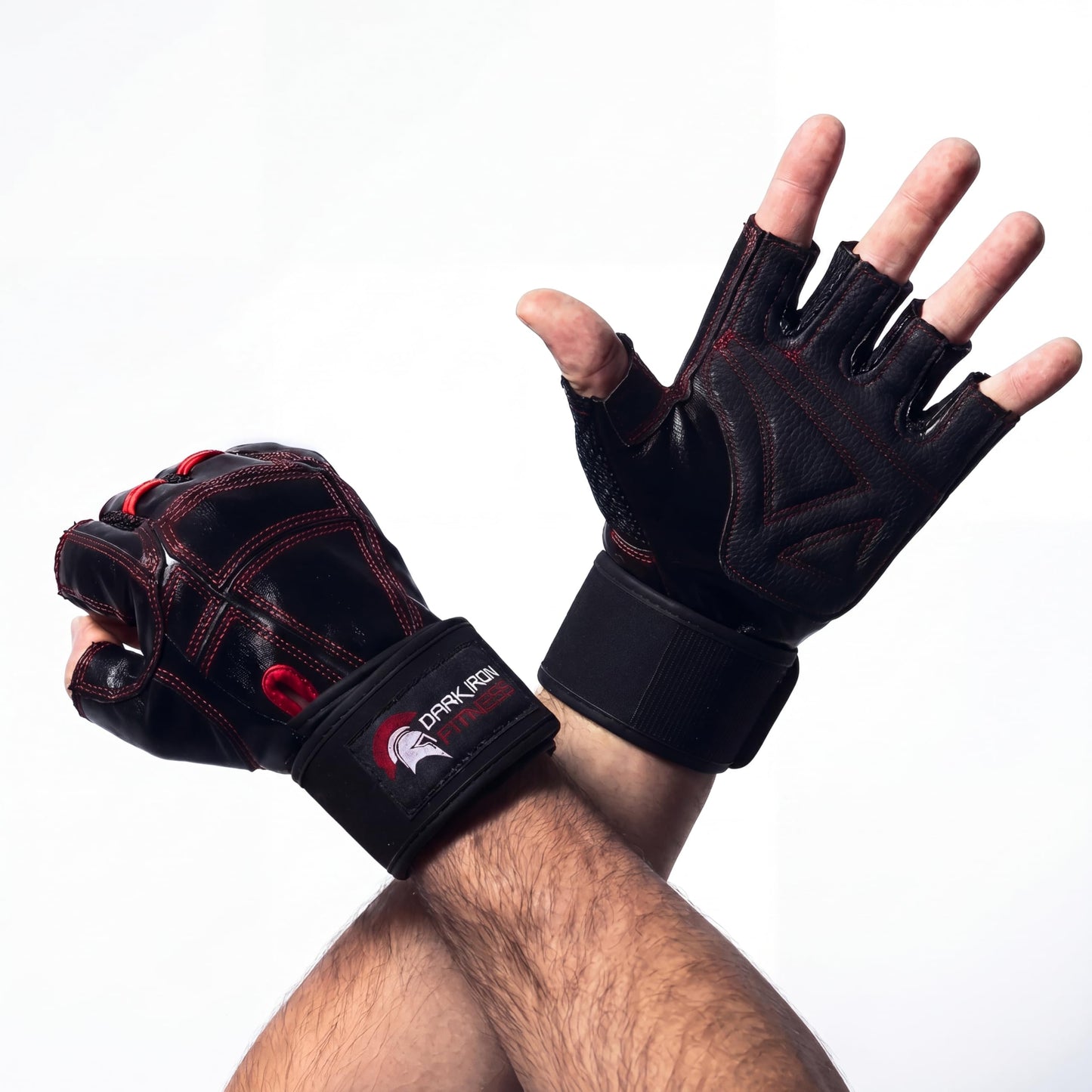 Dark Iron Fitness Genuine Leather Gym Gloves for Men Women, Small Wrist Wrap Support Workout Gloves for Weight Lifting Crossfit Deadlift Barbell Exercise Palm Padding Callus Protection Grips
