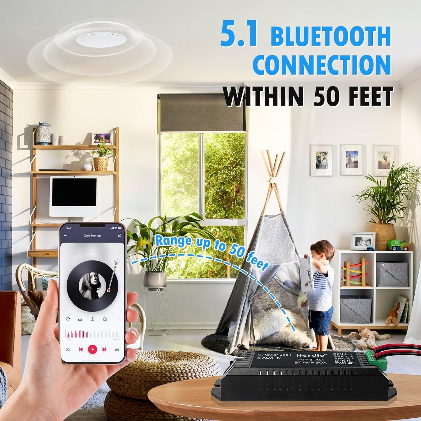 2.0 Herdio Bluetooth Home Audio Amplifier Channel Receiver System for Passive Speakers with AUX TWS Suitable