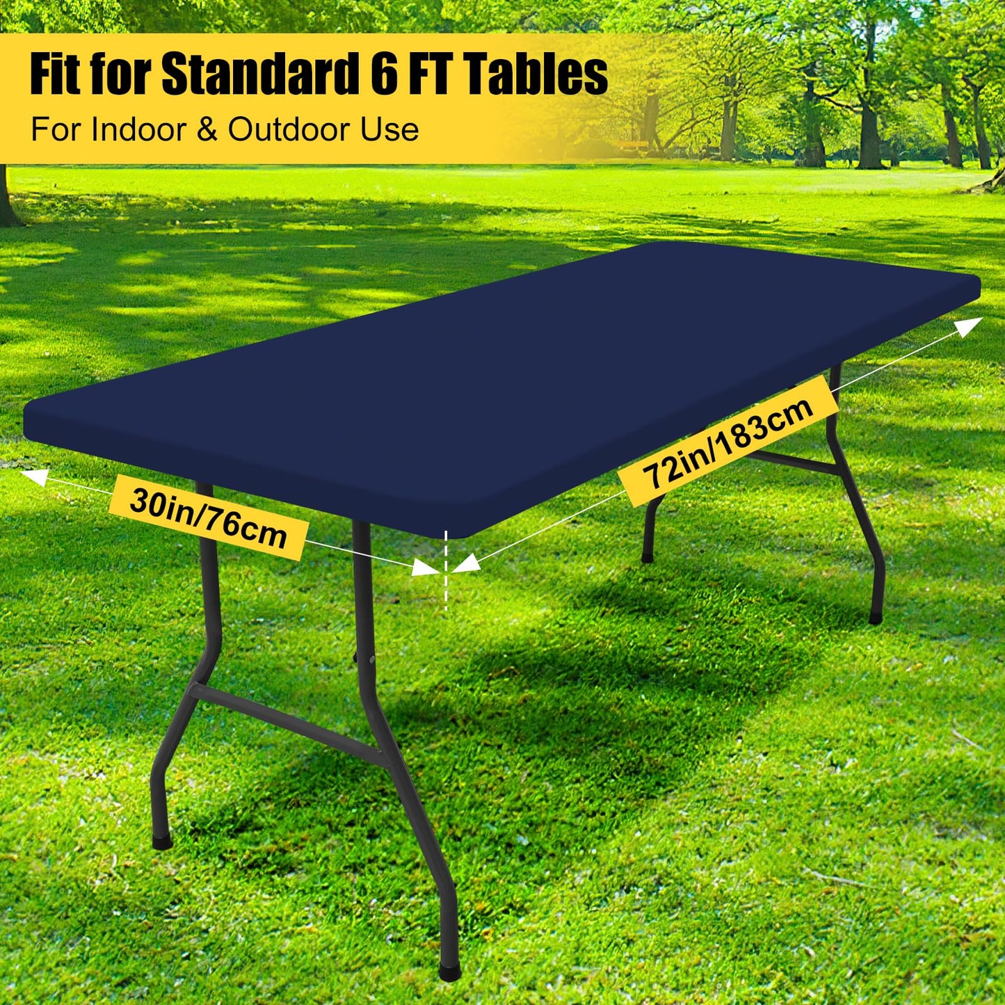 Smiry Rectangle Picnic Table Cloth, Waterproof Elastic Fitted Tablecloths for 6 Foot Tables, Washable Polyester Table Cover for Camping, Indoor and Outdoor (Navy, 30"x72")