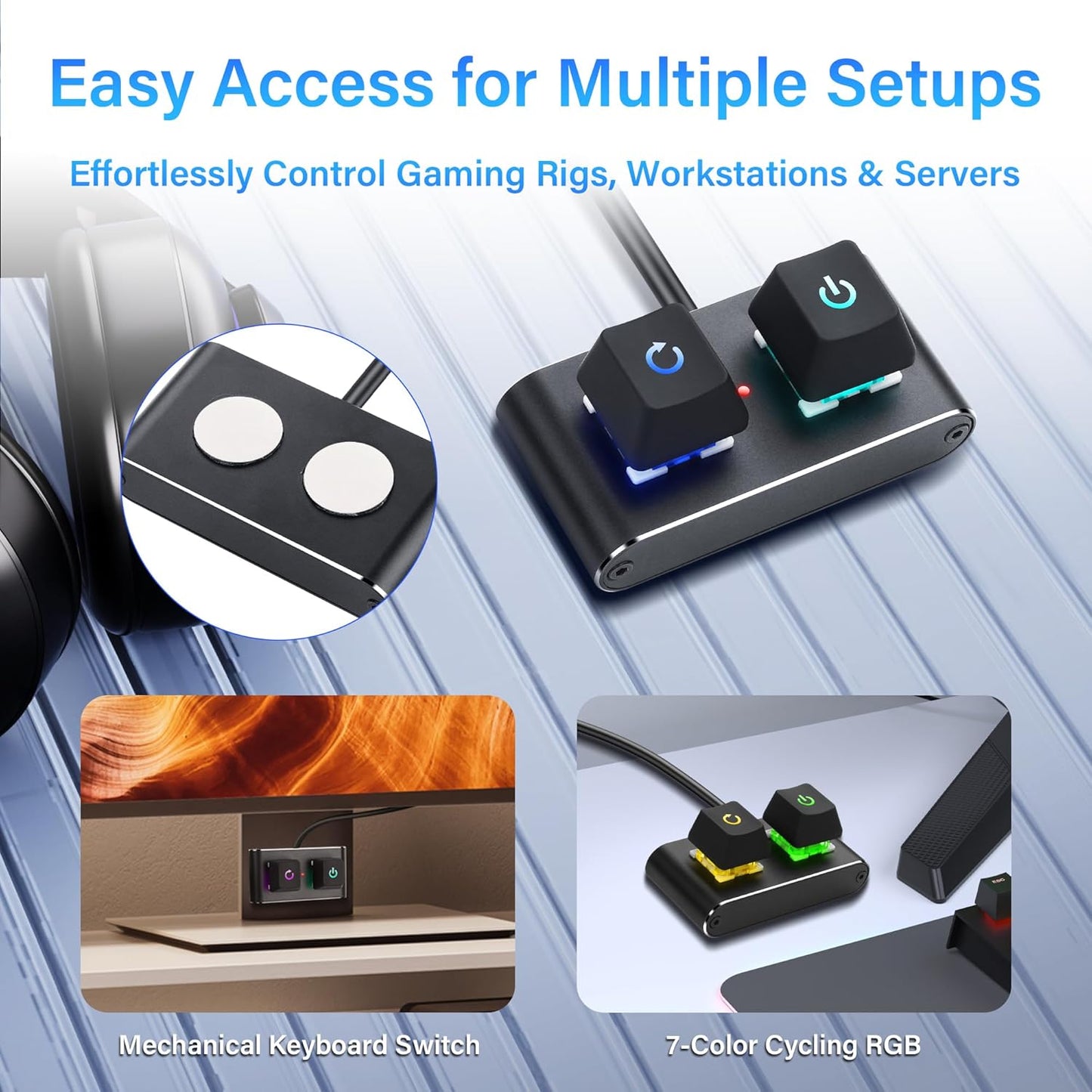 2M/6.5FT (Power/Reset), SinLoon Case Accessories External PC/ATX Switch with RGB LED & HDD Activity Light - Desktop