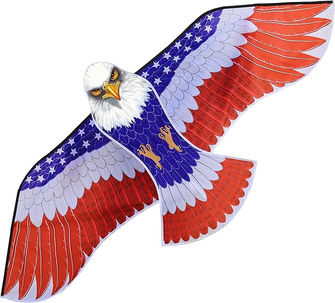 HONBO Huge Patriotic Eagle Kites for Adults and Kids,Easy to Fly for Beach Trip, Outdoor Activities-Wingspan 73”-200ft Line with Swivel-Bonus Durable Polyester Bag