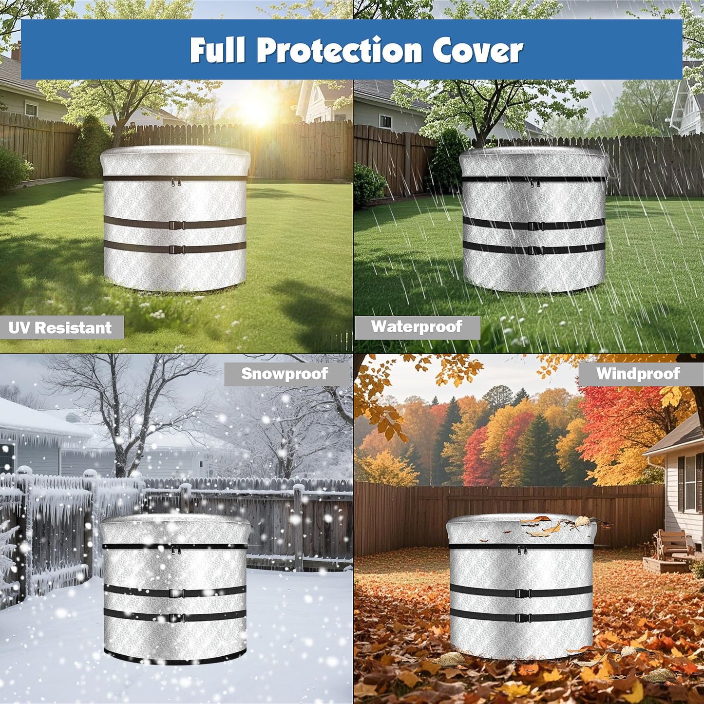 Ice Bath Tub Cover, 3 Layers Insulation and Silver UV Heat Reflective Cold Plunge Tub Cover with 2pcs Long Straps, Zip Up All Weather Protection, 32.5''D x 30.5''H