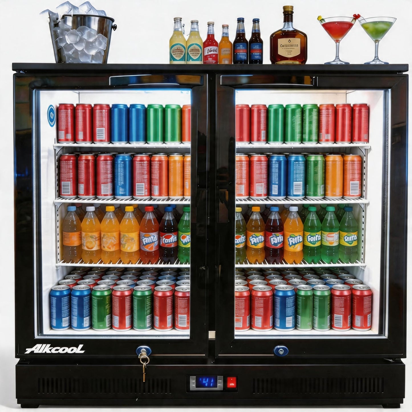 NAFCOOL Back Bar Cooler Under Counter Beverage Refrigerator, 7.5 Cu Ft Undercounter Fridge,2 Door 36 inch Commercial Beer Built-In Cooler with LED Light Adjustable Shelves Safety Locks,ETL Approval