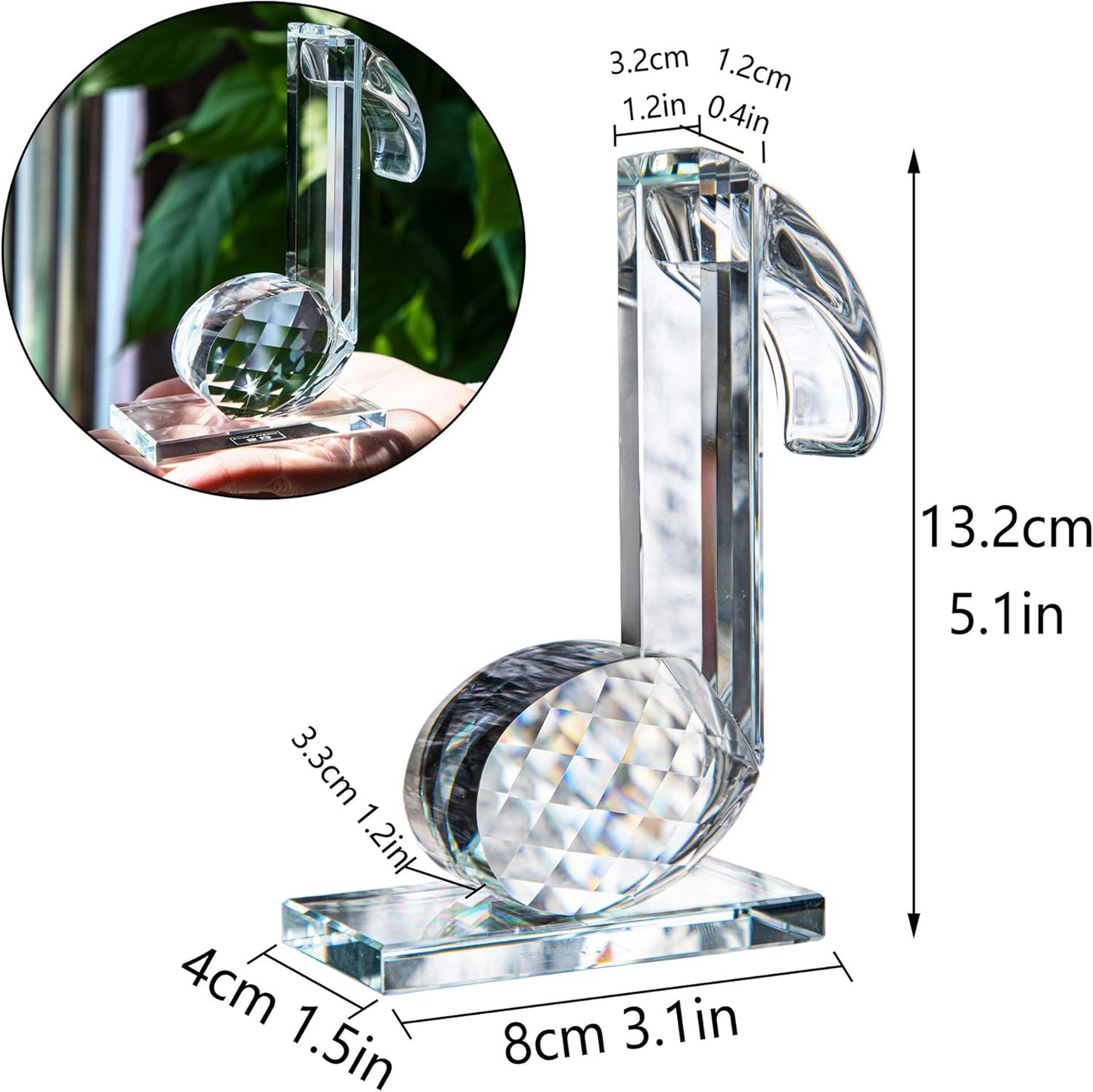 QFkris Crystal Eighth Note Figurine - 5'' Musical Glass Sculpture for Home Decor & Gifts