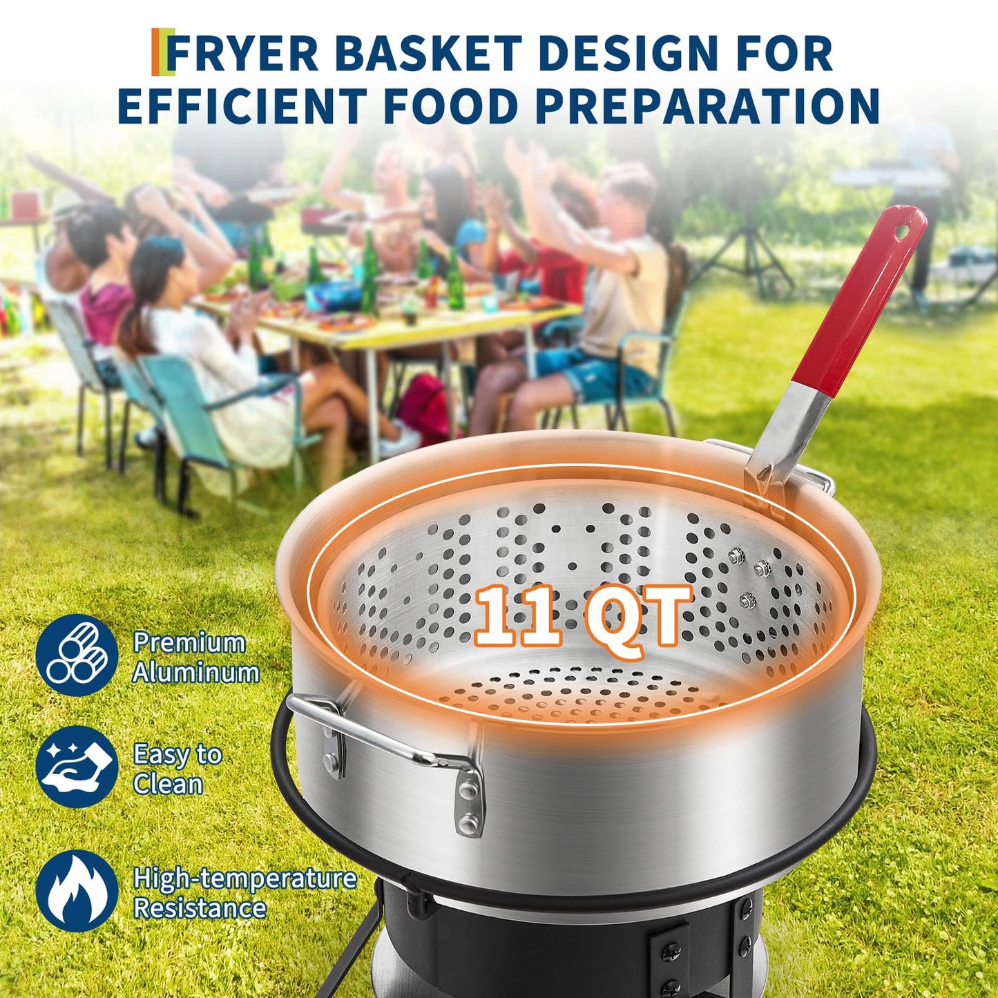 dainslef 11QT Outdoor Fish Fryer Pot with 6.7QT Strainer Basket, 58,000 BTU Aluminum Propane Deep Fryer Pot for Seafood & Fries, Portable Camping/Backyard Outdoor Cooking