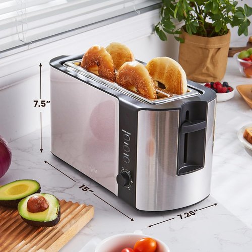 Elite Gourmet ECT-3100 4-Slice Long Slot Toaster - Extra Wide Slots for Bagels & Texas Toast - Stainless Steel Finish
