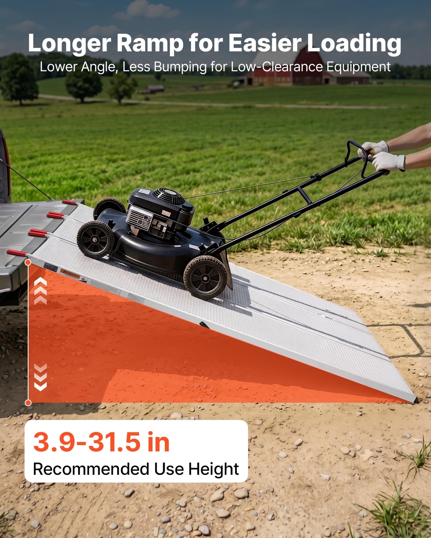 VEVOR Aluminum Trailer Ramps, 76 x 54 in Tri-Folding Truck Ramps with Straps & Non-Slip Rubber Fingers, 1500LBS Capacity ATV Loading Ramps for Pickup Trucks, Motorcycles, Lawn Mowers, Tractors, Carts
