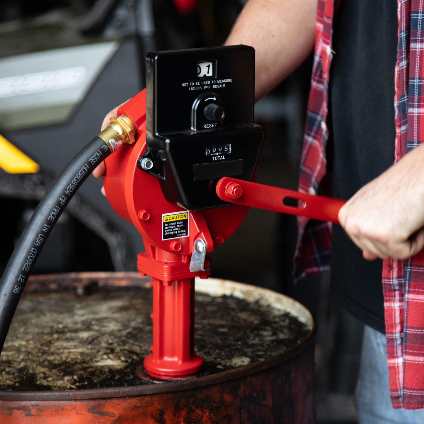 Fill-Rite FR112C Fuel Transfer Rotary Hand Pump w/Gallon Counter, Discharge Hose, Nozzle Spout, & Suction Pipe