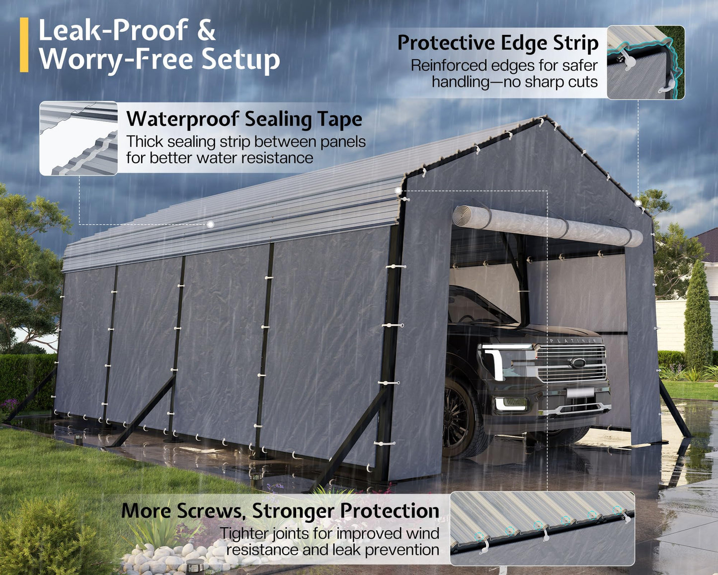 Jocisland 12x20x10.5 FT Heavy Duty Metal Carport, All-Weather Car Canopy with Waterproof Removable Sidewalls, Reinforced Base & Galvanized Steel Roof, Car Shelter for Cars, Boats, Trucks