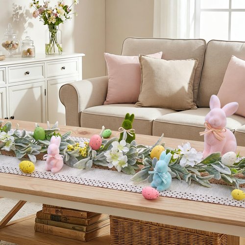 6 Ft Easter Garland, Easter Egg Lambs Ear Garland for Mantle, Spring Summer Pastel Artificial Flower Garlands, Easter Decorations for Home Mantle Fireplace Indoor Decor