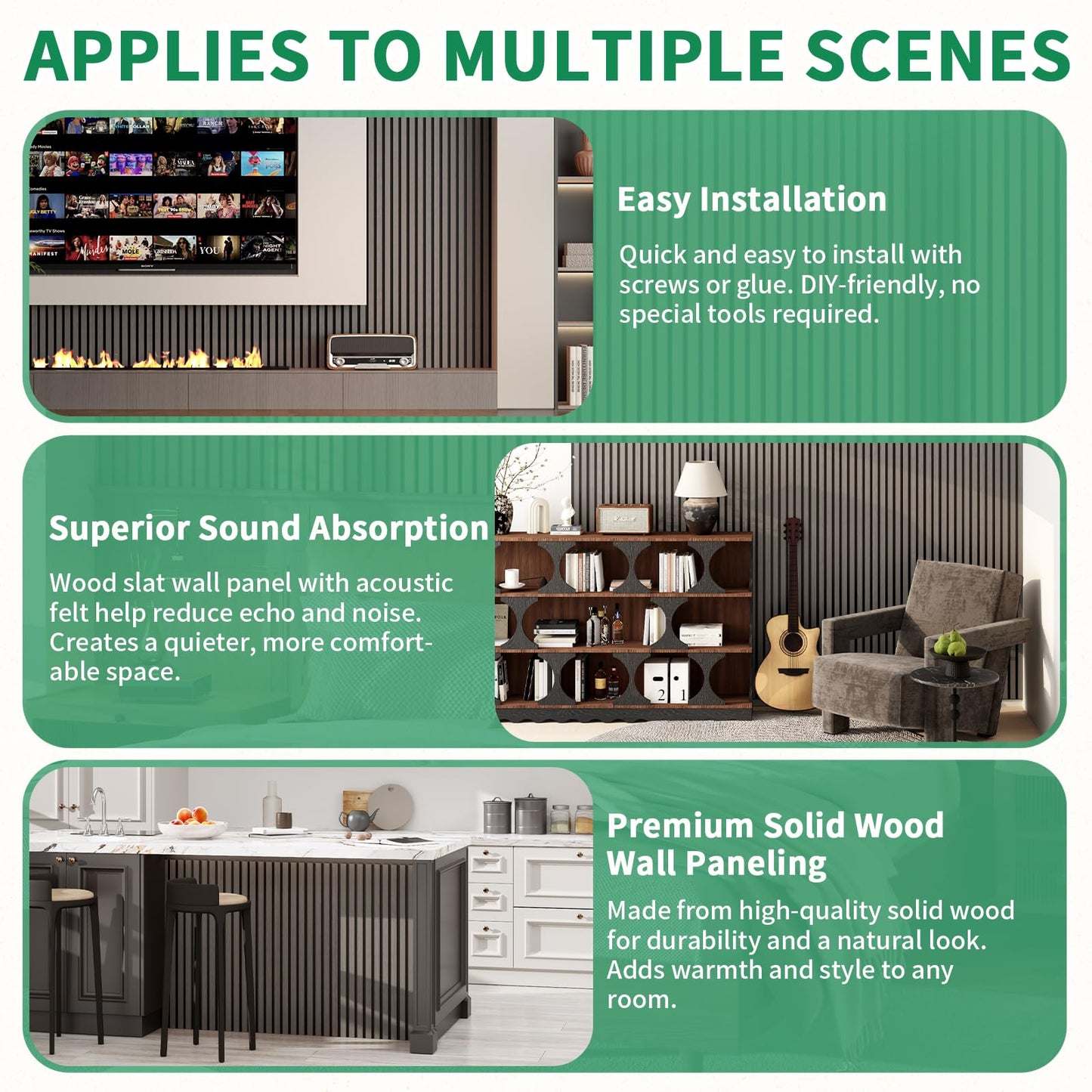 Wood Wall Panels 24" x 12" Acoustic Wood Slat Wall Panel, 20-Pack(40ft²) Soundproof Wood Slat Panel for Noise Cancelling and Interior Wall Decoration, Living Room, Bedroom, Office, Grey