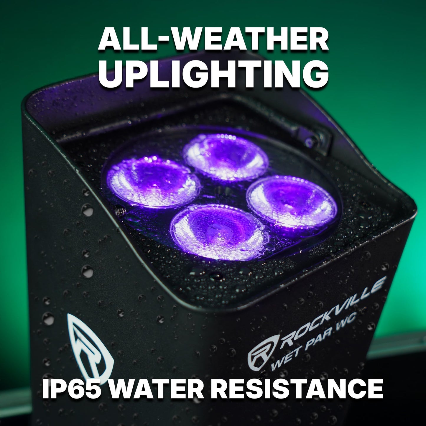 Rockville Wet PAR WC Package Black 18W RGBWA+UV Par Wash Lights, Wireless Charging Case, IP65 Water-Resistant, App-Controlled, for DJ Events and Venues (6 Lights)