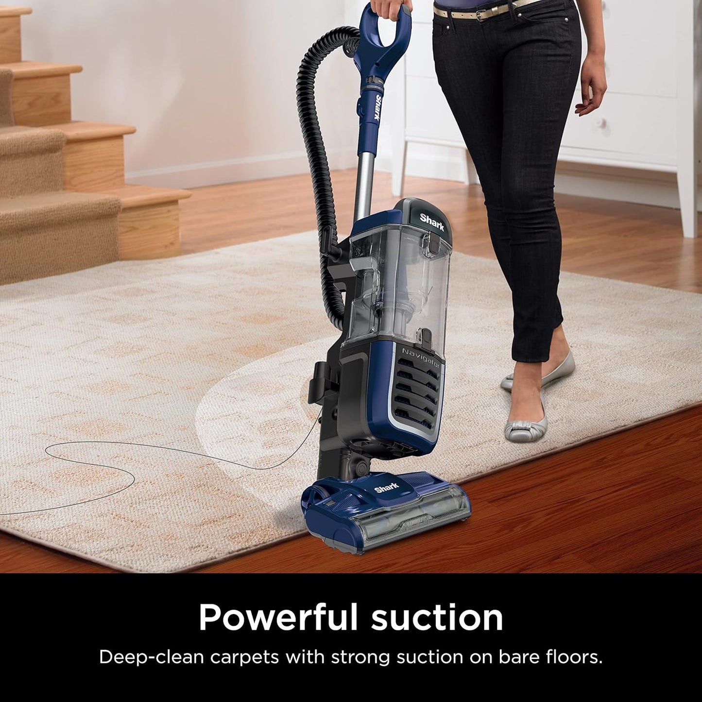 Shark NV151 Navigator Vacuum - HEPA Filtration, Swivel Steering & Pet Power Brush | Navy, Multi-Surface Cleaning