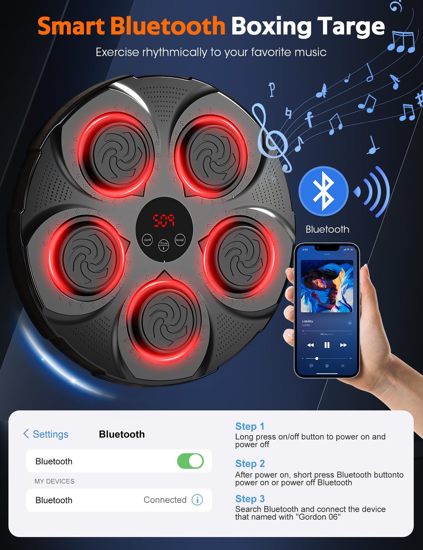Olook Music Boxing Machine for Adults Kids, Bluetooth Music Punching Machine with Gloves, Wall Mounted Boxing Trainer, 9 Modes & 9 Speed Boxing Equipment for Gym Home, Office