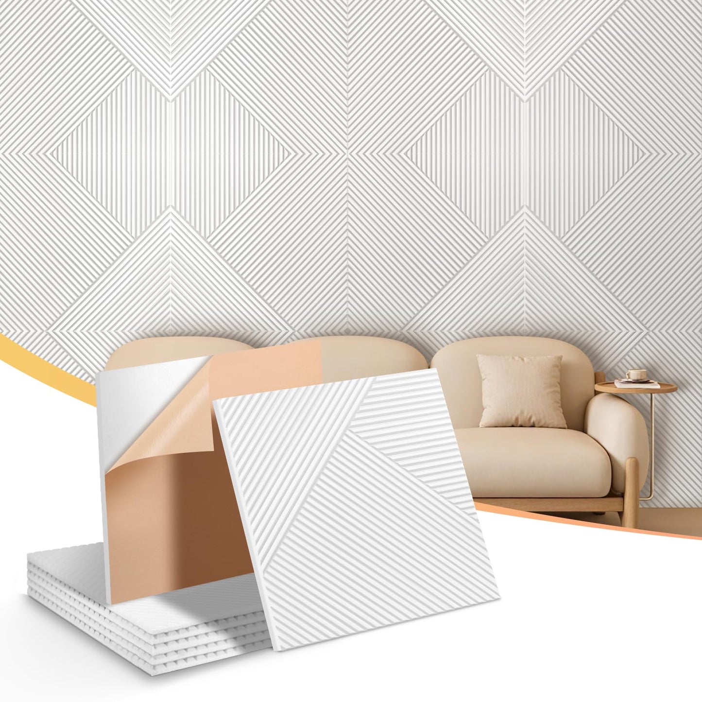 Laapee Self-Adhesive Acoustic Panels 6-Pack, Covers 24 Sq Ft - 23.6"x23.6" Sound Proof Wall Panels, White Wood Grain Decor, 25dB Noise Reduction, No Tools DIY for Home Office & Bedroom