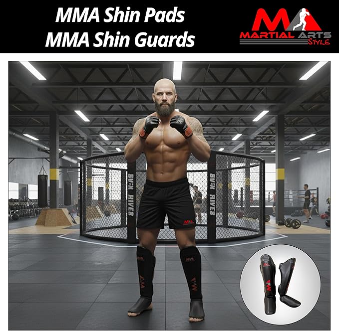 Muay Thai Shin Guards, Shin Pad for Martial Arts, Kick Boxing Leg Instep Protection Pads for Sparring, MMA Kickboxing Taekwondo Professional Training Equipment Gear