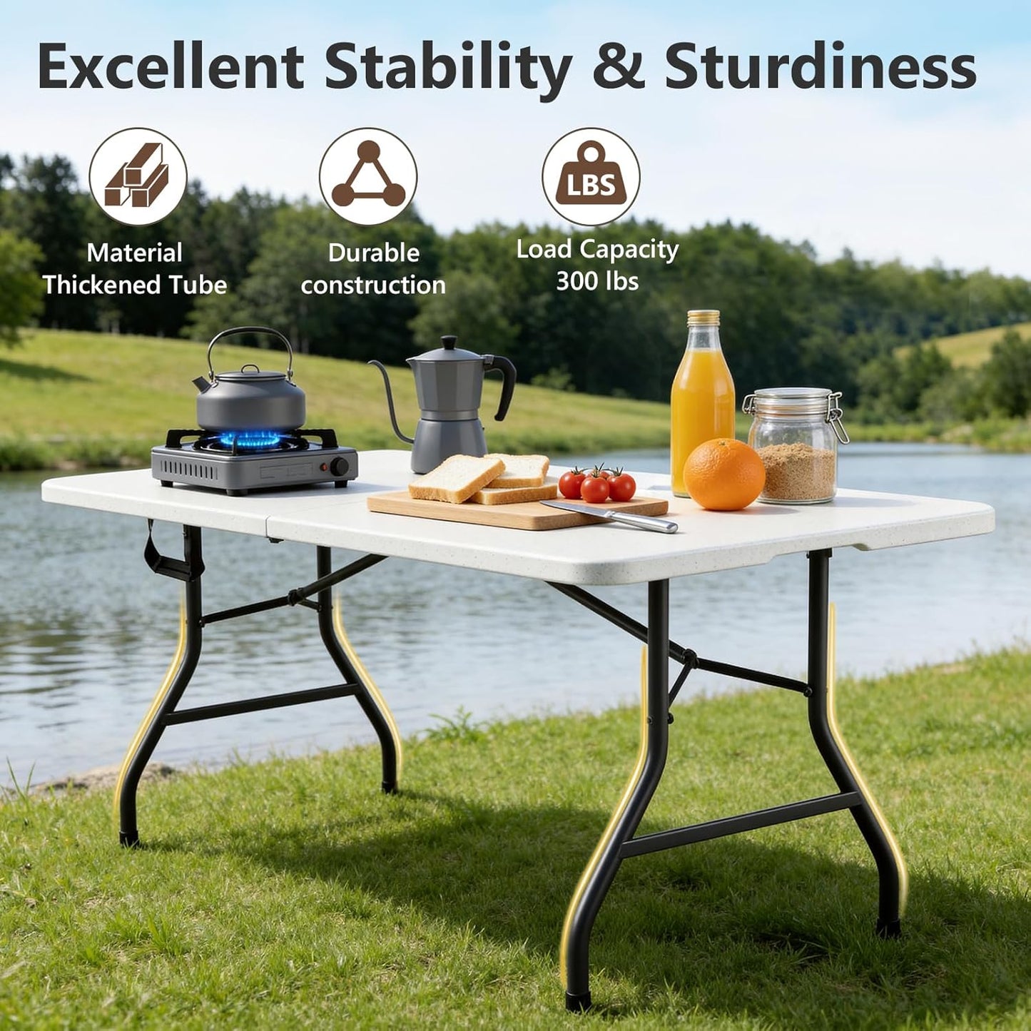 Skiennix Folding Table - 6 FT Heavy Duty Portable Plastic Table with Carrying Handle | 2 Pack for Indoor & Outdoor Events