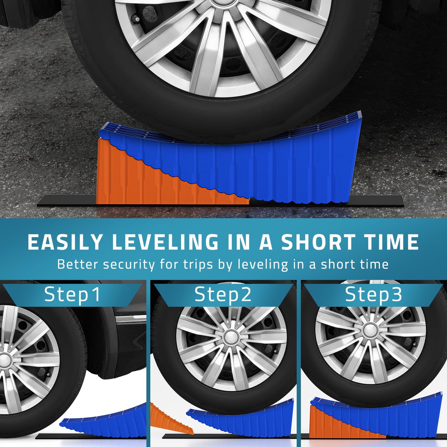 PAULINN RV Camper Levelers, 2 Packs RV Leveling Blocks Heavy Duty & Upgraded Up to 35,000 lbs, Curved Leveling RV Accessories with 2 Anti-Slip Mats & Carrying Bag, Faster & Easier to Level